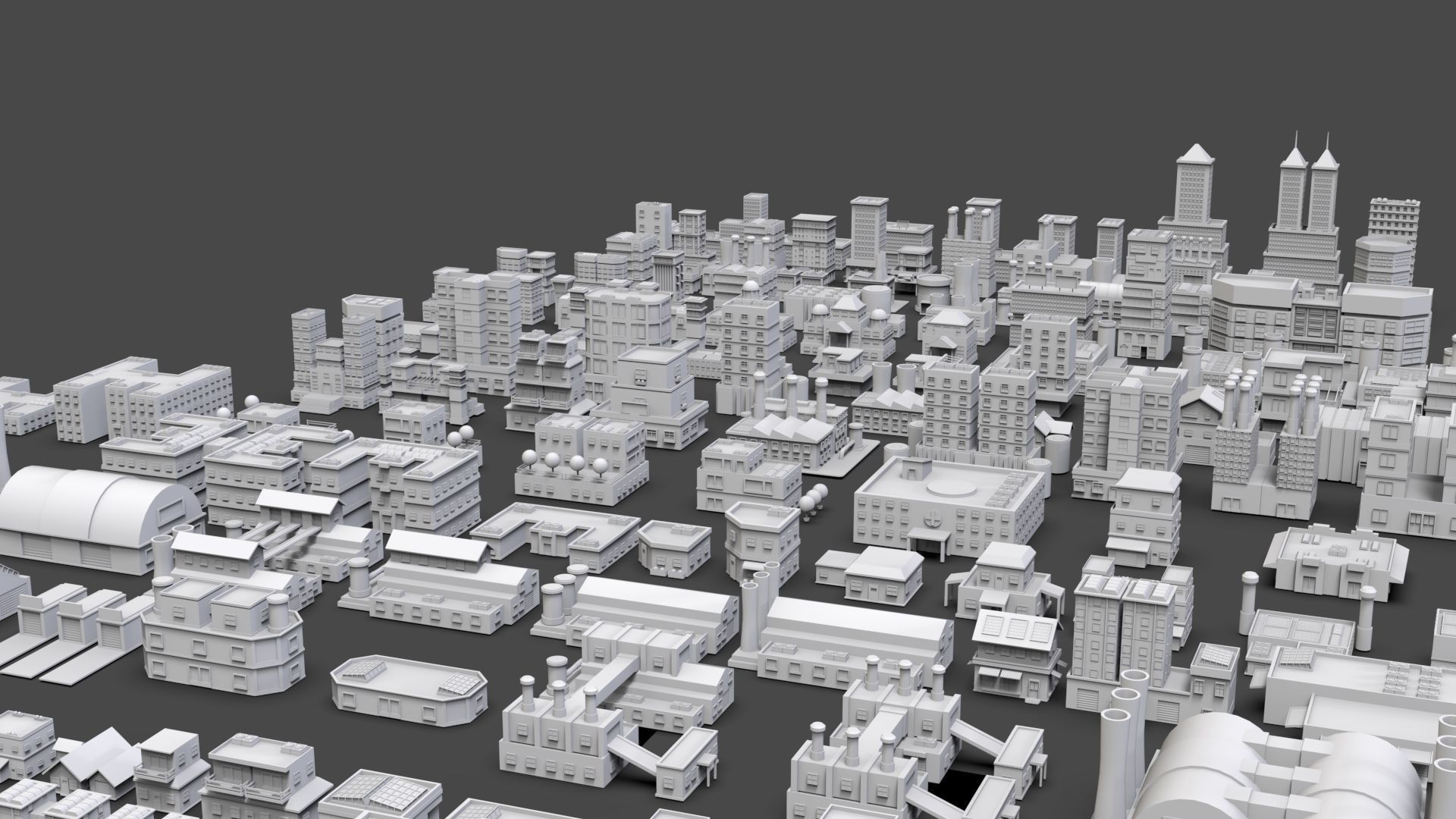 Low Poly City Buildings Pack Of 200 - Game Ready - Untextured  Low-poly 3D model_56