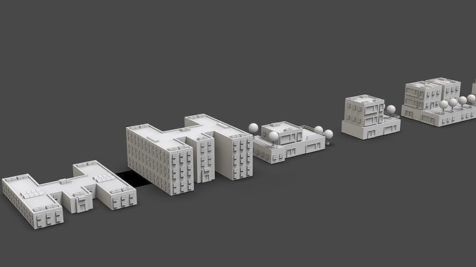 Low Poly City Buildings Pack Of 200 - Game Ready - Untextured  Low-poly 3D model 6