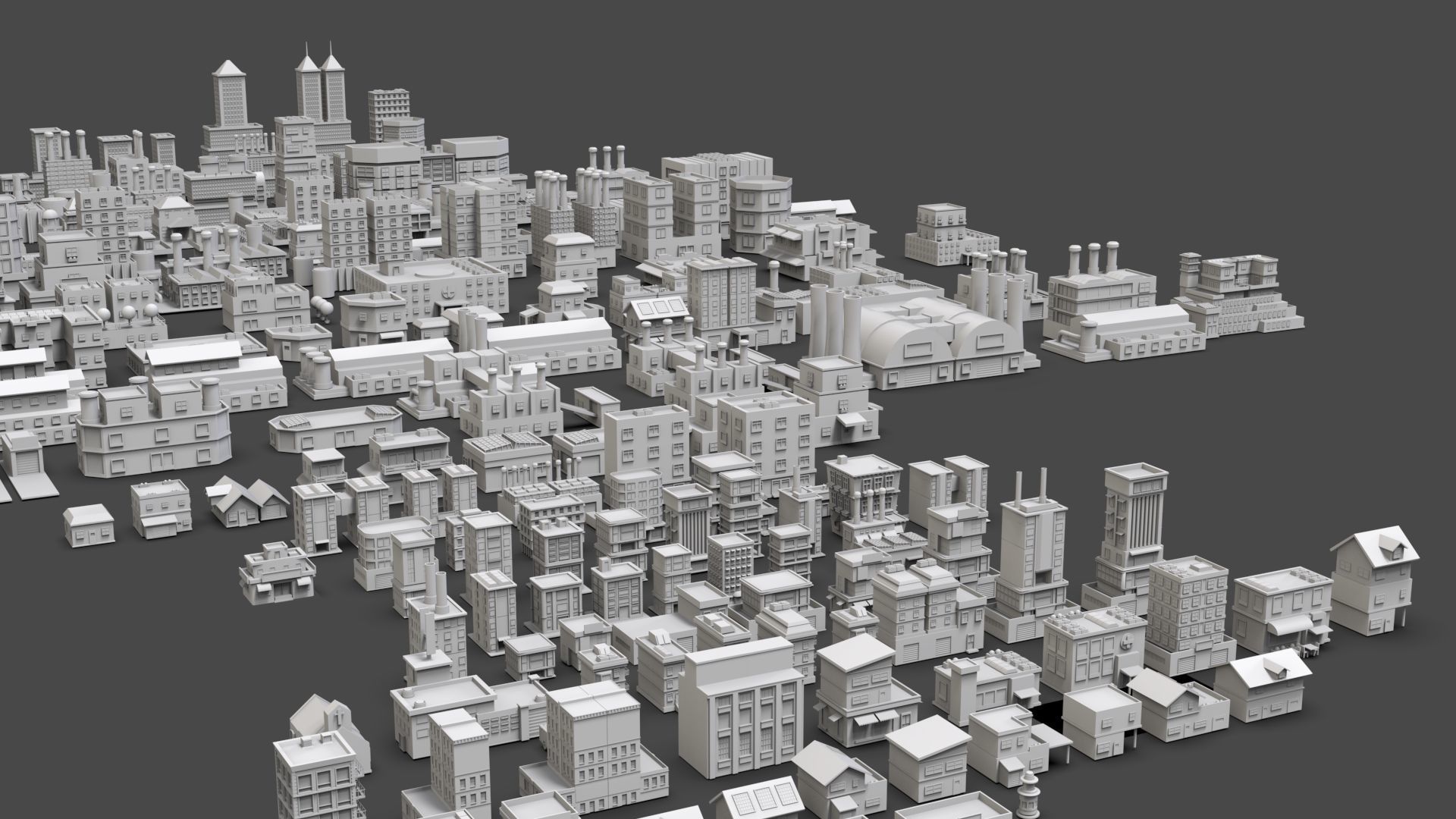 Low Poly City Buildings Pack Of 200 - Game Ready - Untextured  Low-poly 3D model_34