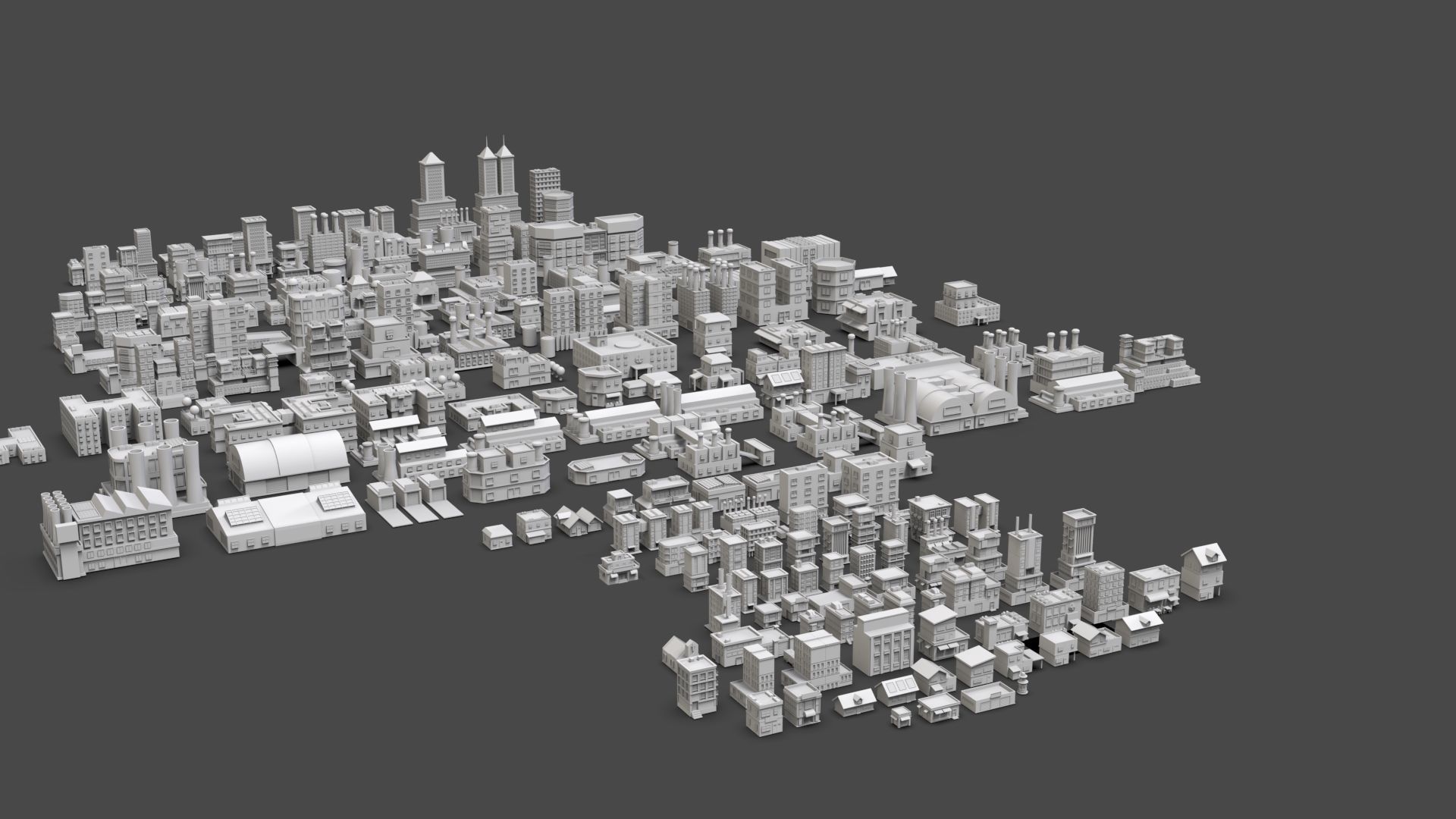 Low Poly City Buildings Pack Of 200 - Game Ready - Untextured  Low-poly 3D model_23