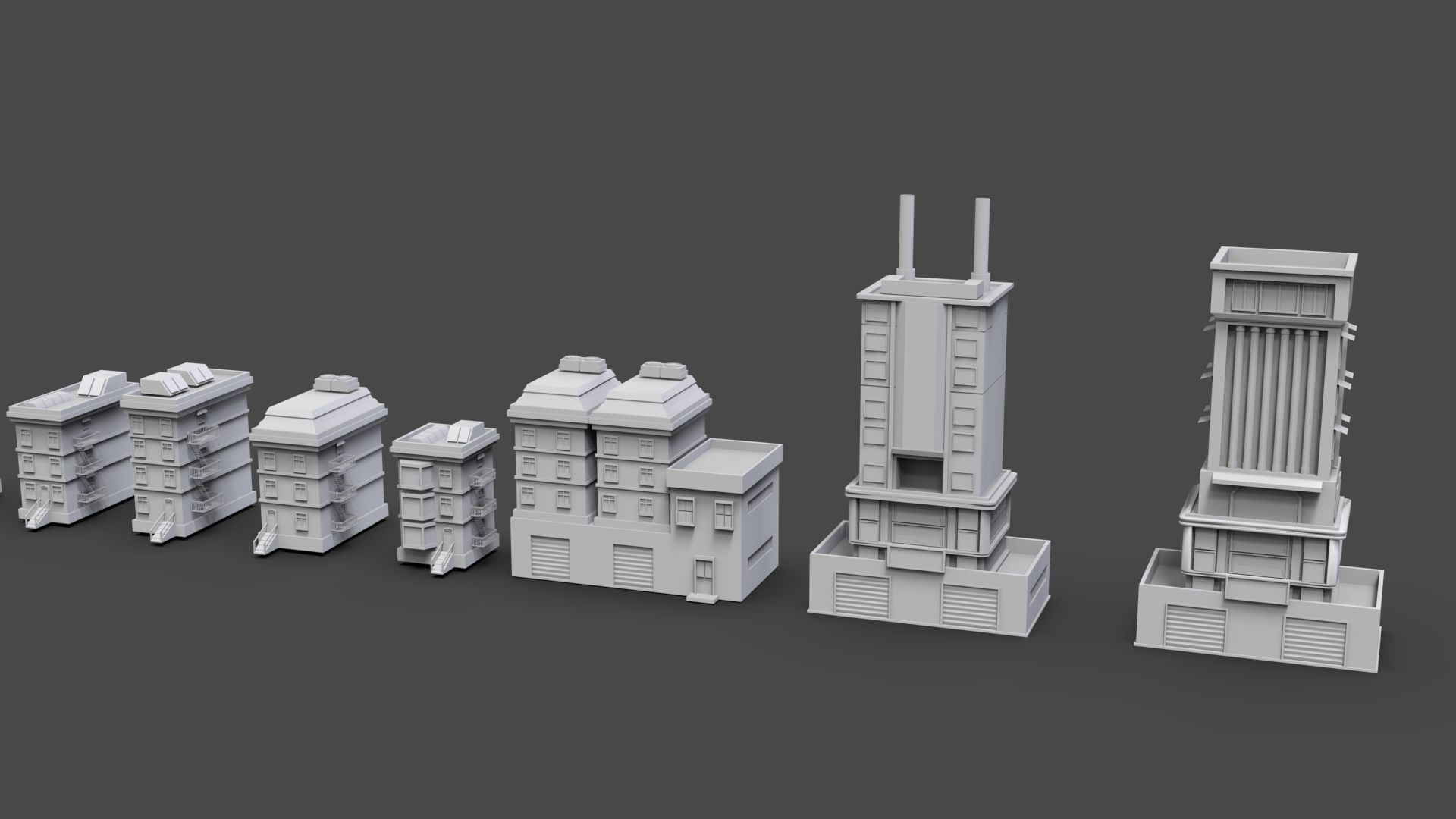 Low Poly City Buildings Pack Of 200 - Game Ready - Untextured  Low-poly 3D model_38