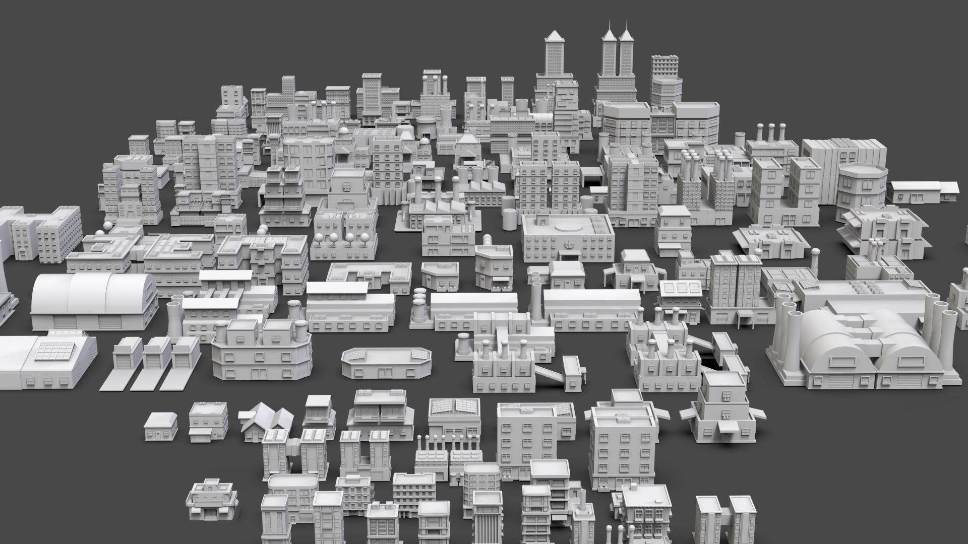 Low Poly City Buildings Pack Of 200 - Game Ready - Untextured  Low-poly 3D model_61