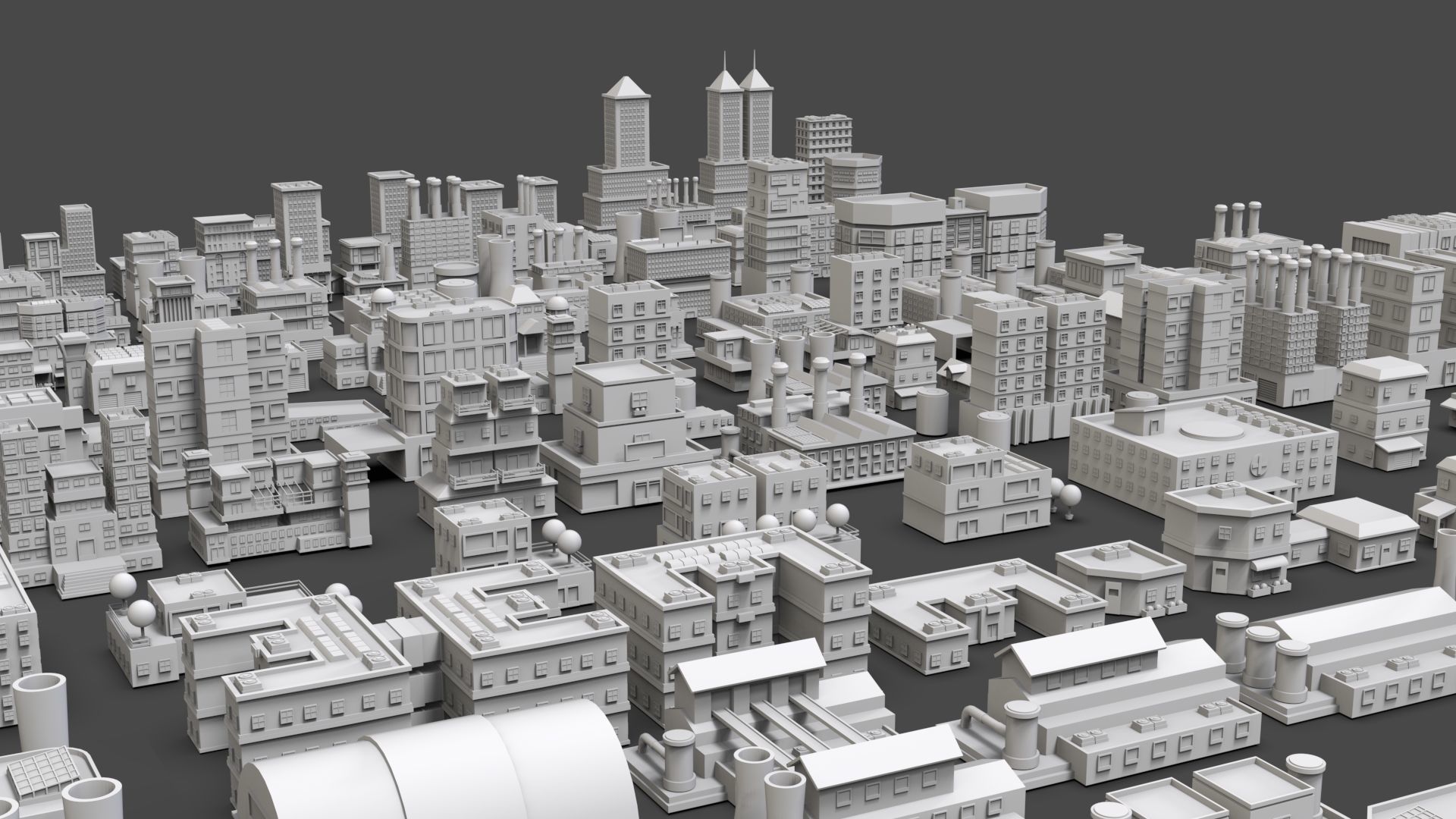 Low Poly City Buildings Pack Of 200 - Game Ready - Untextured  Low-poly 3D model_45