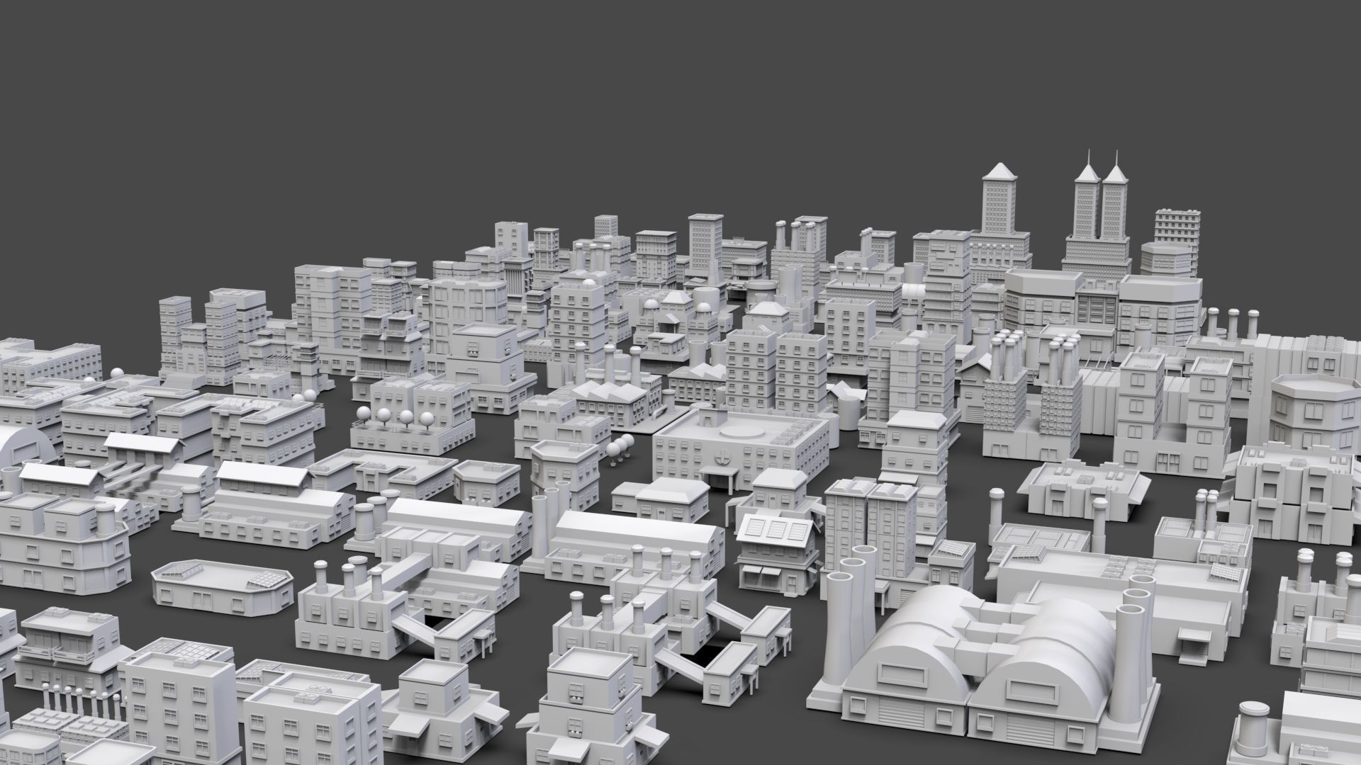 Low Poly City Buildings Pack Of 200 - Game Ready - Untextured  Low-poly 3D model_1