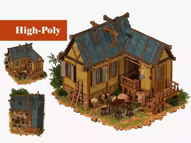 old farmhouse high-poly 3D model