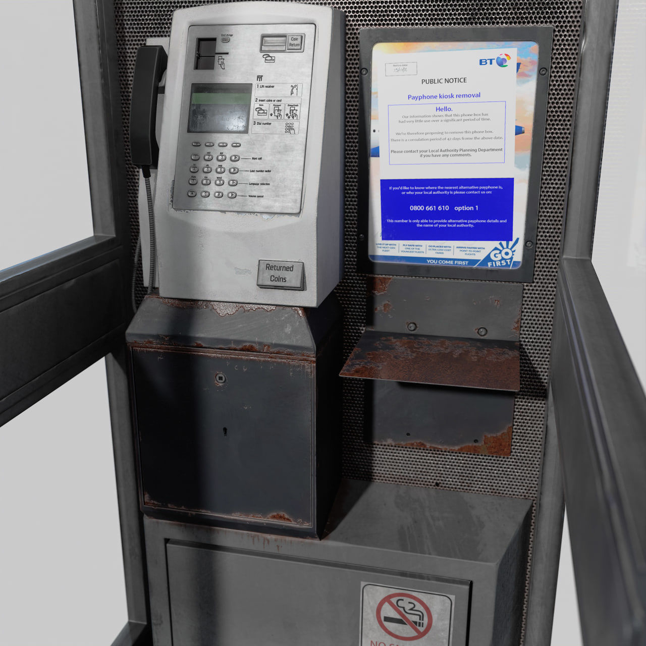 Retro Phonebooth 1990 Low-poly 3D model_2