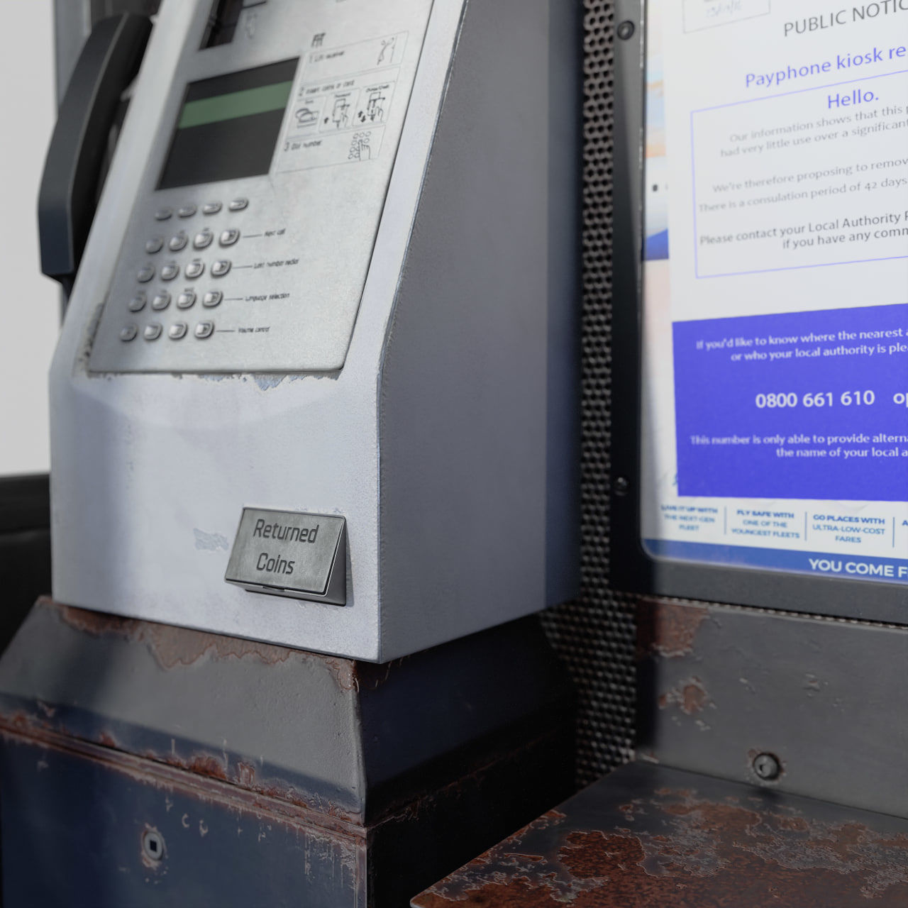 Retro Phonebooth 1990 Low-poly 3D model_5