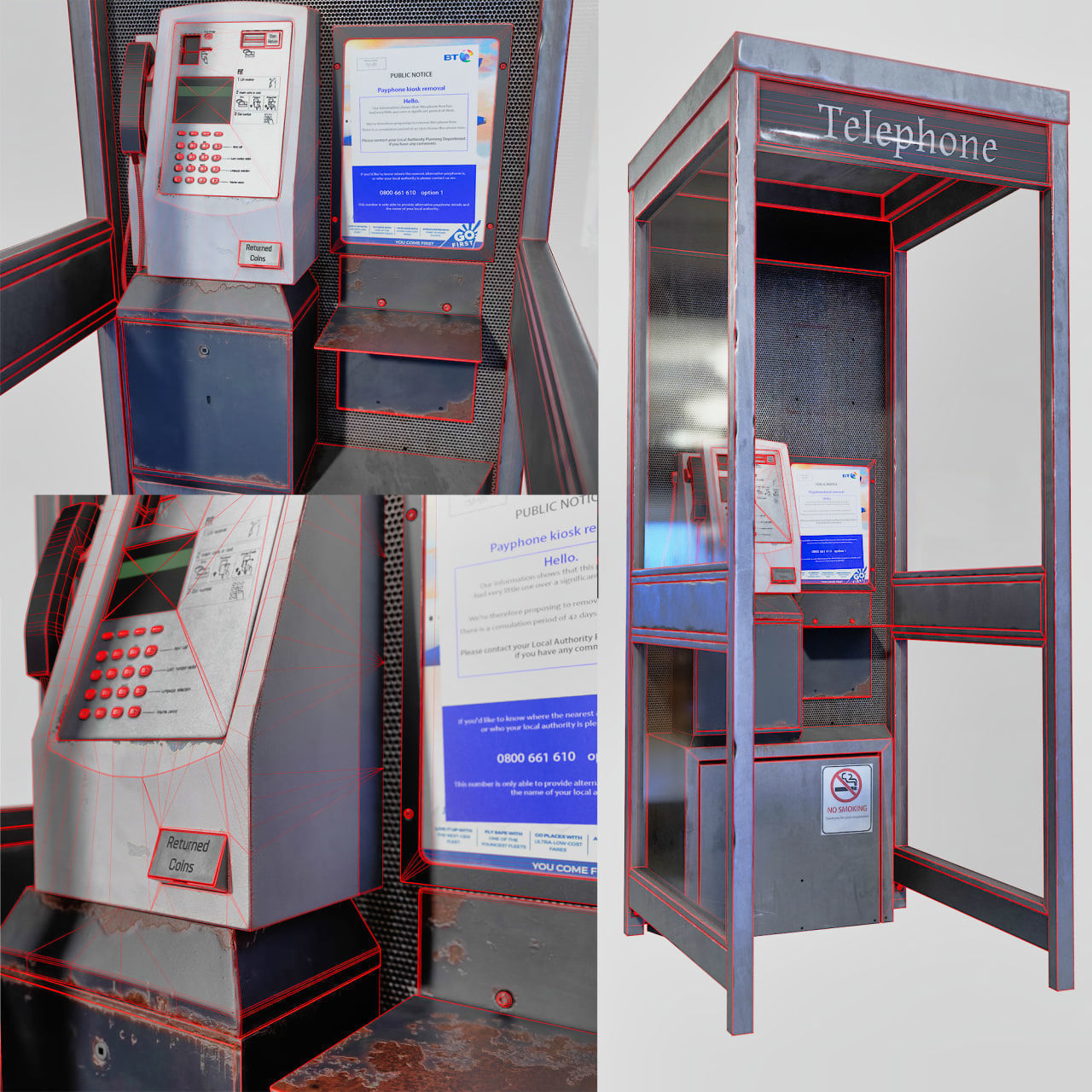 Retro Phonebooth 1990 Low-poly 3D model_9