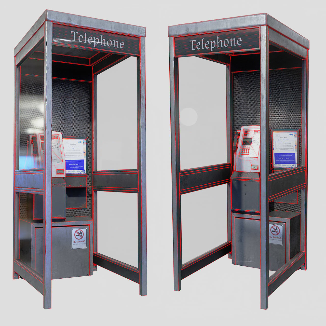 Retro Phonebooth 1990 Low-poly 3D model_8