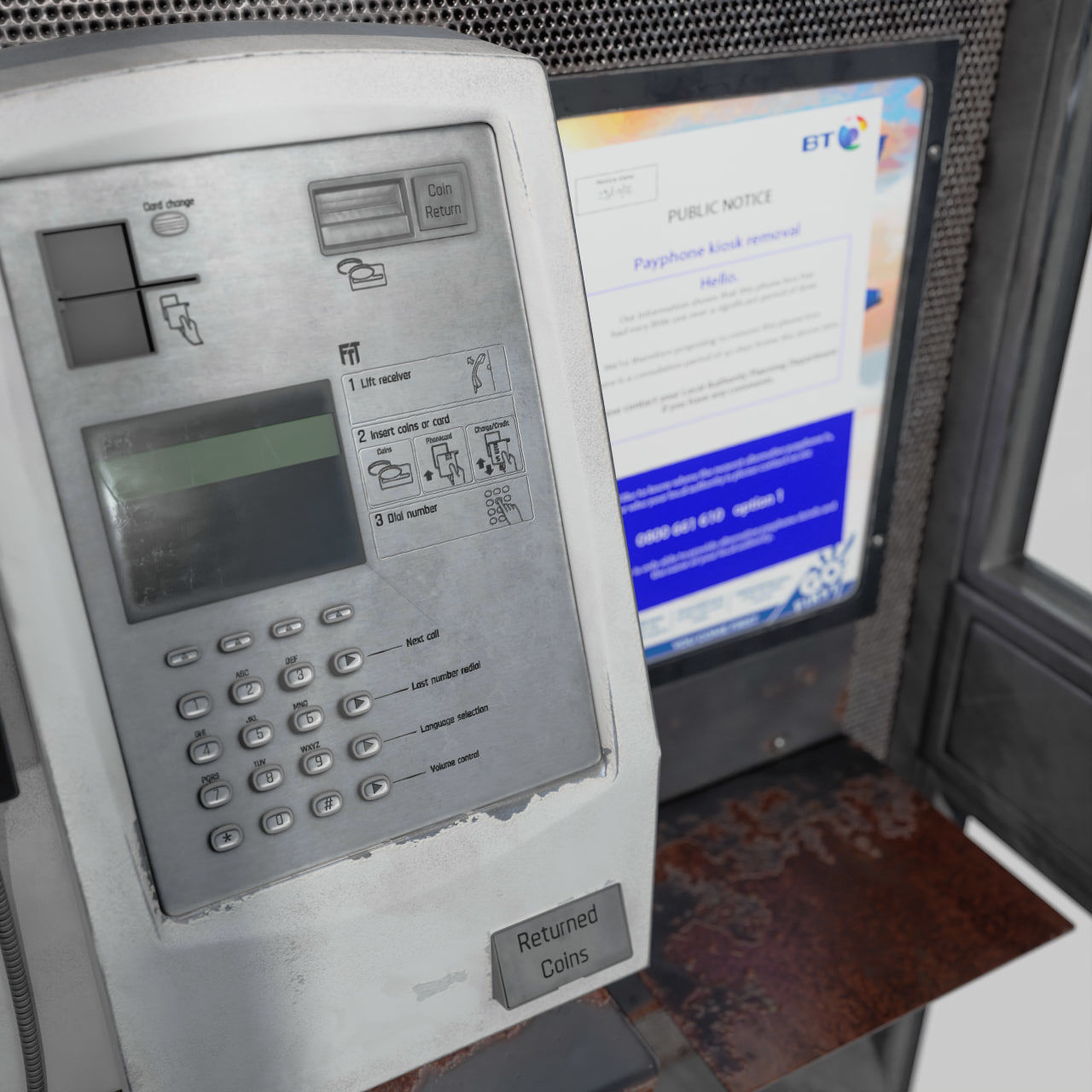 Retro Phonebooth 1990 Low-poly 3D model_6