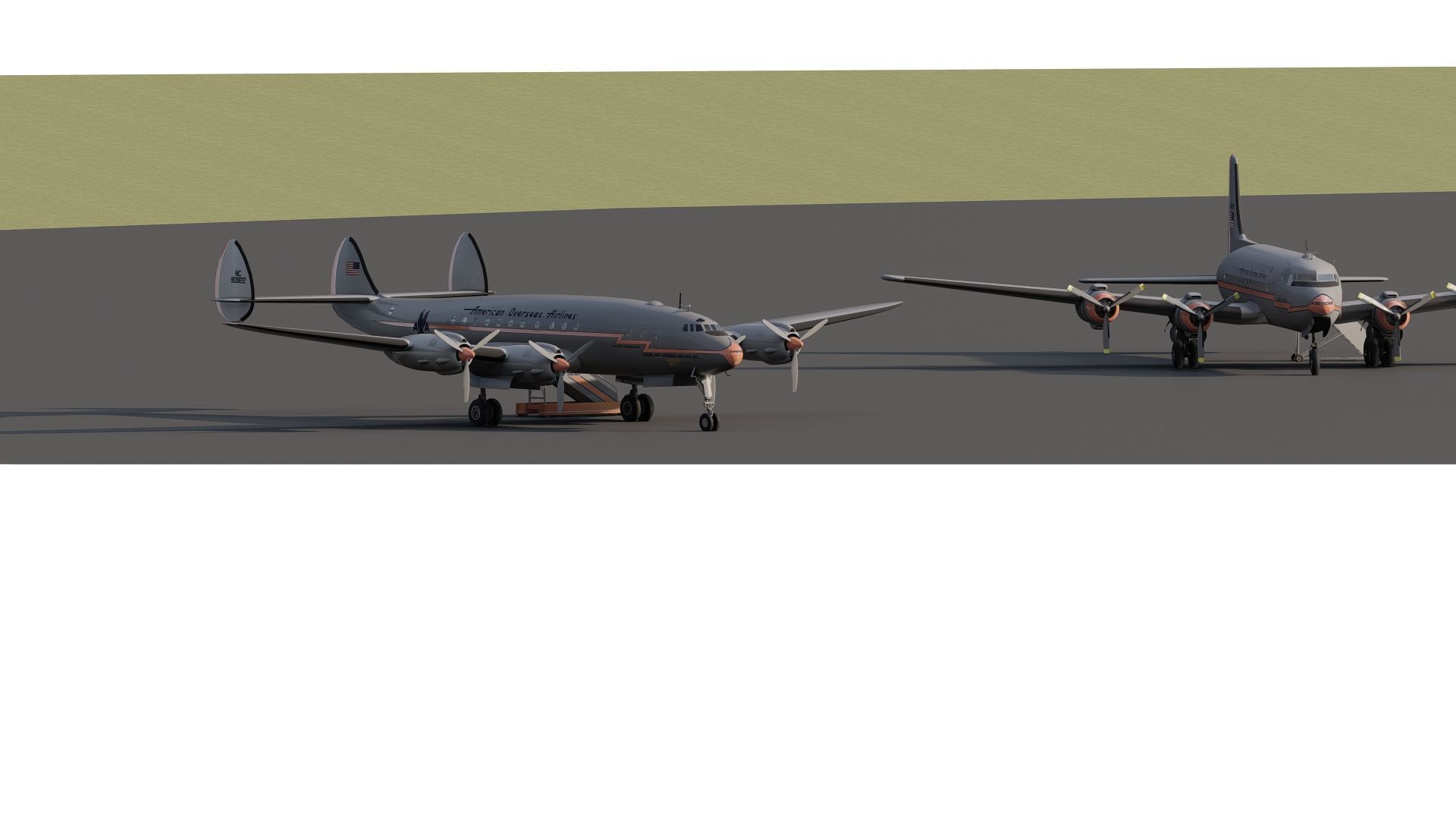 AMERICAN OVERSEAS AIRLINES CONSTELLATION L-049 and DOUGLAS DC-4 3D model_13