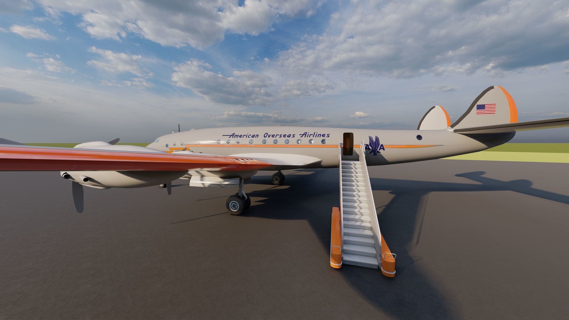 AMERICAN OVERSEAS AIRLINES CONSTELLATION L-049 and DOUGLAS DC-4 3D model_29