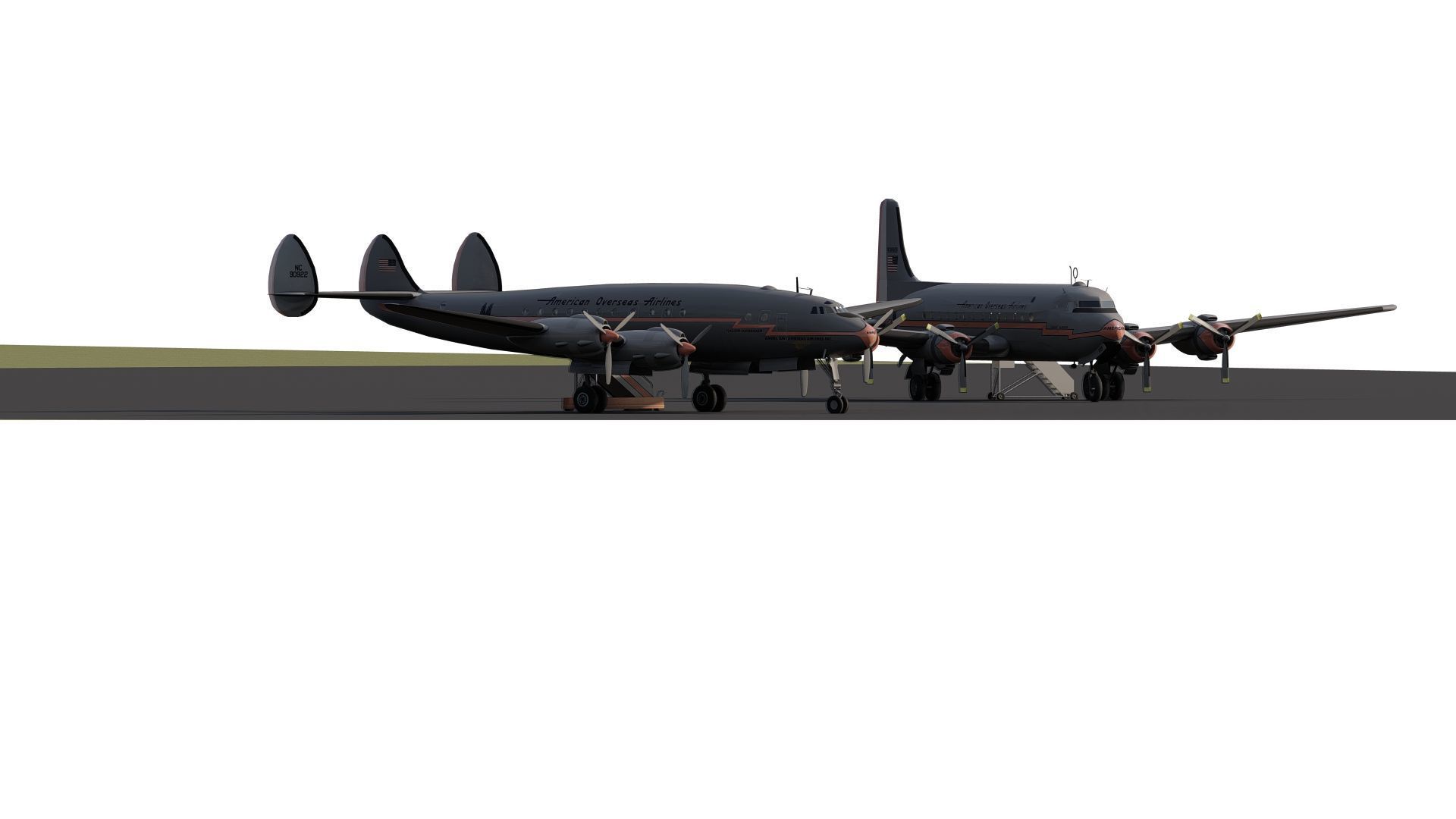 AMERICAN OVERSEAS AIRLINES CONSTELLATION L-049 and DOUGLAS DC-4 3D model_14