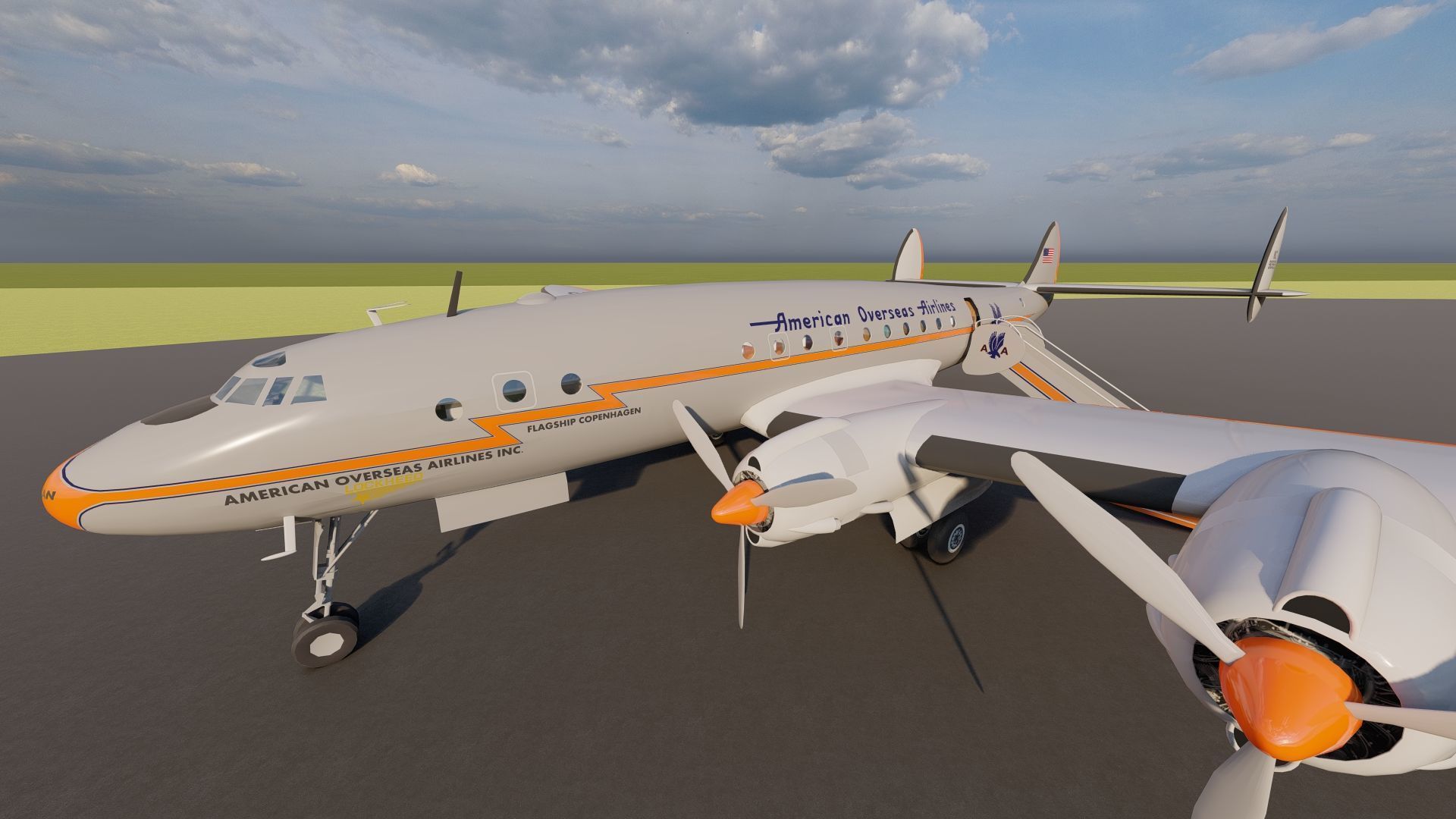 AMERICAN OVERSEAS AIRLINES CONSTELLATION L-049 and DOUGLAS DC-4 3D model_30