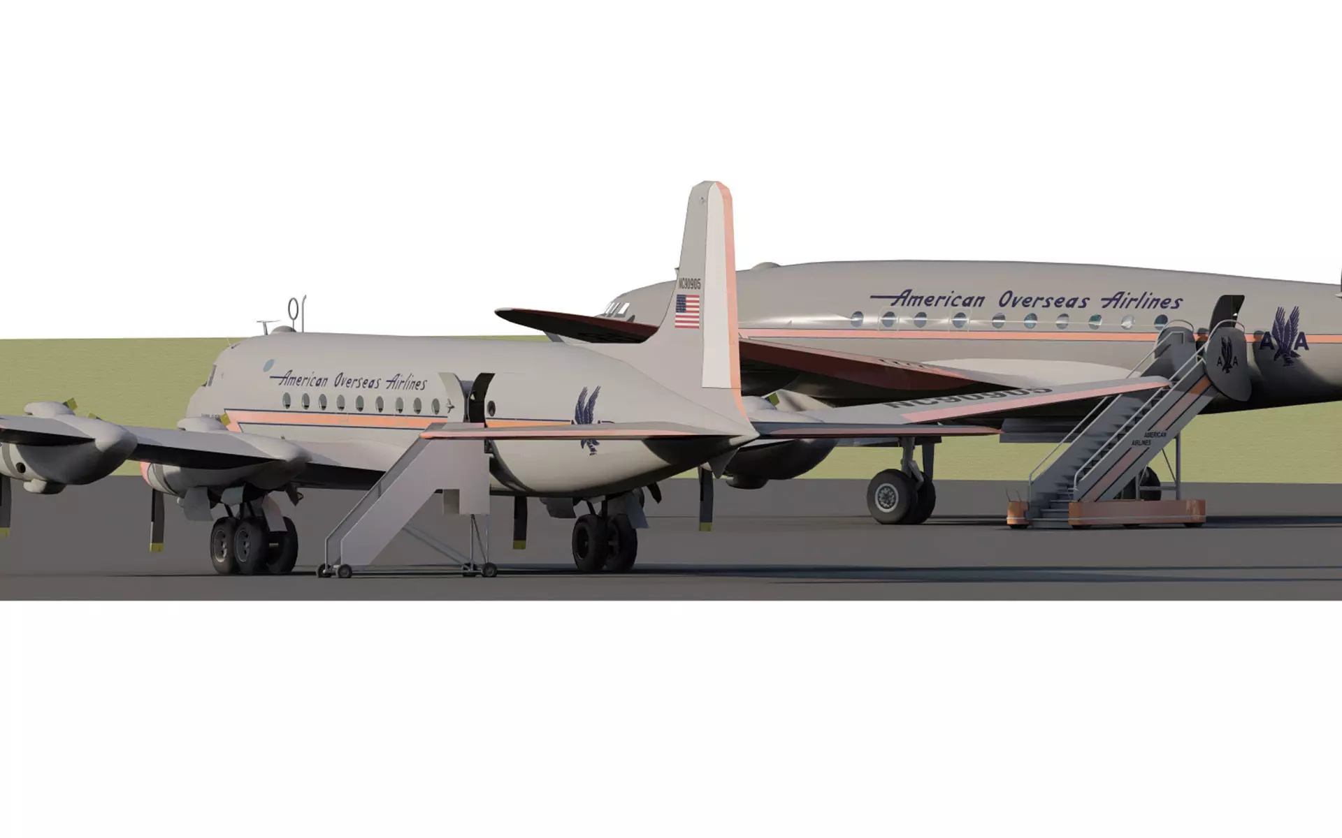 AMERICAN OVERSEAS AIRLINES CONSTELLATION L-049 and DOUGLAS DC-4 3D model_0