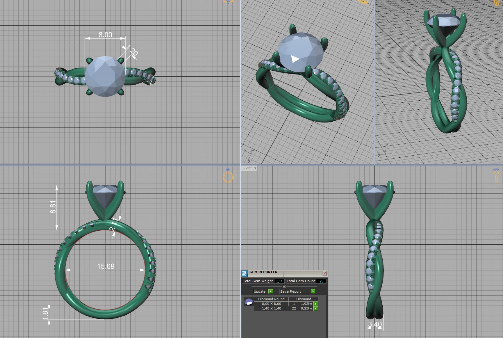 2ct Gorgeous Rope style twisted engagement ring 3dmodel 3D print model_8