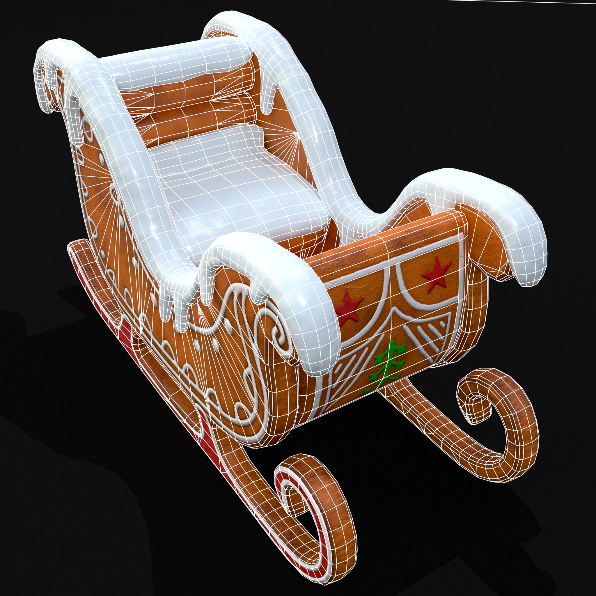 Gingerbread Snowy Sleigh Low-poly 3D model_20
