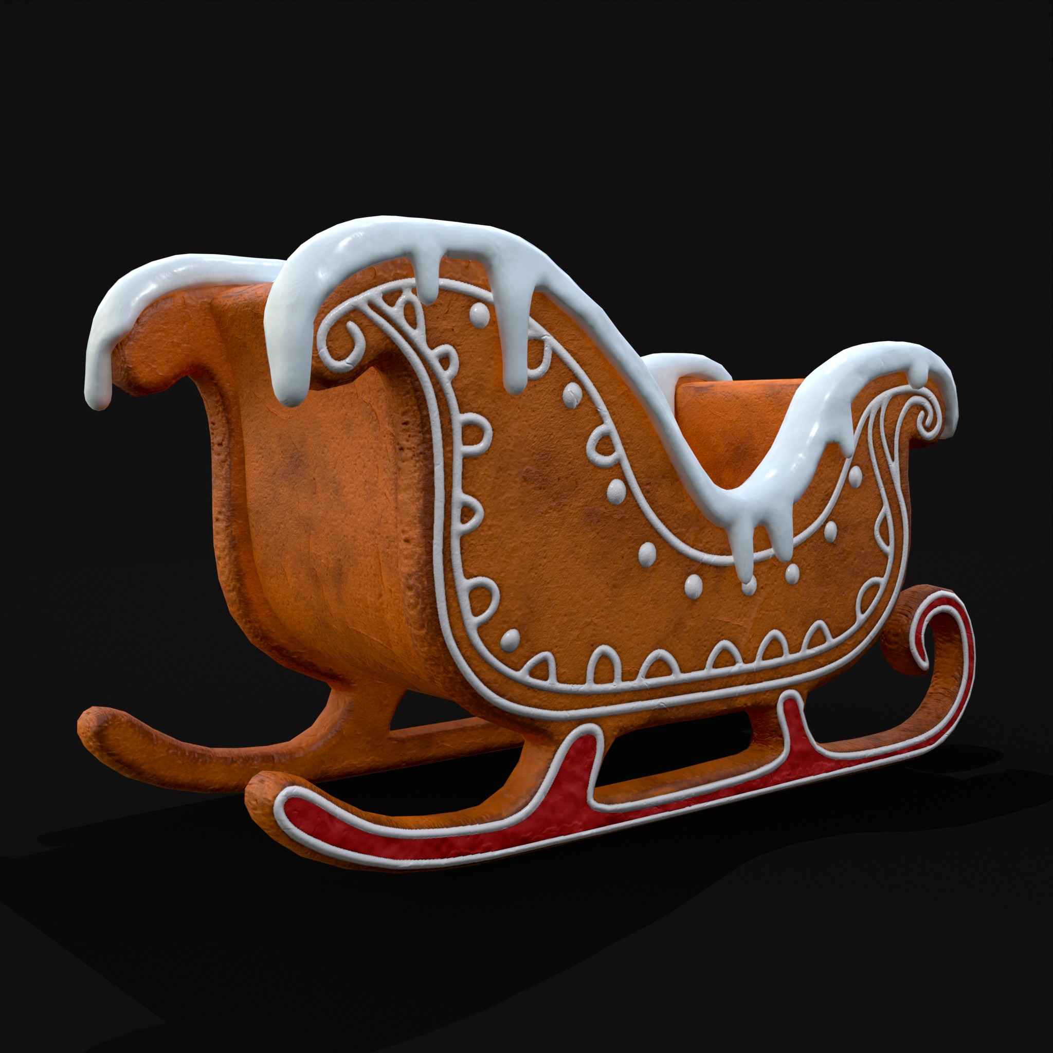 Gingerbread Snowy Sleigh Low-poly 3D model_13