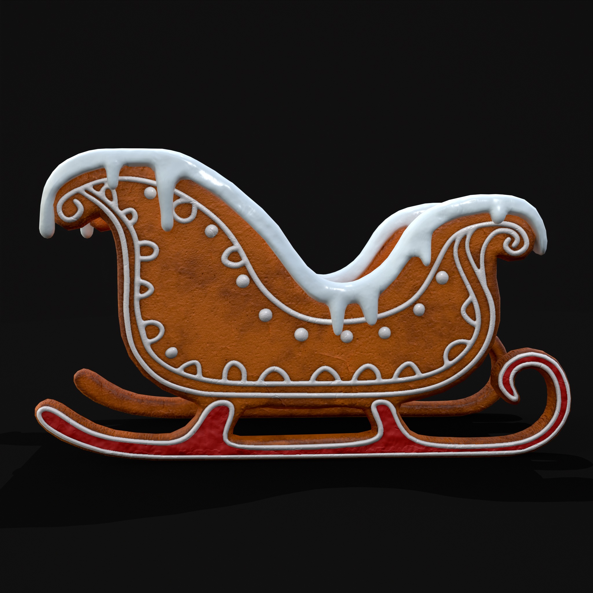 Gingerbread Snowy Sleigh Low-poly 3D model_15