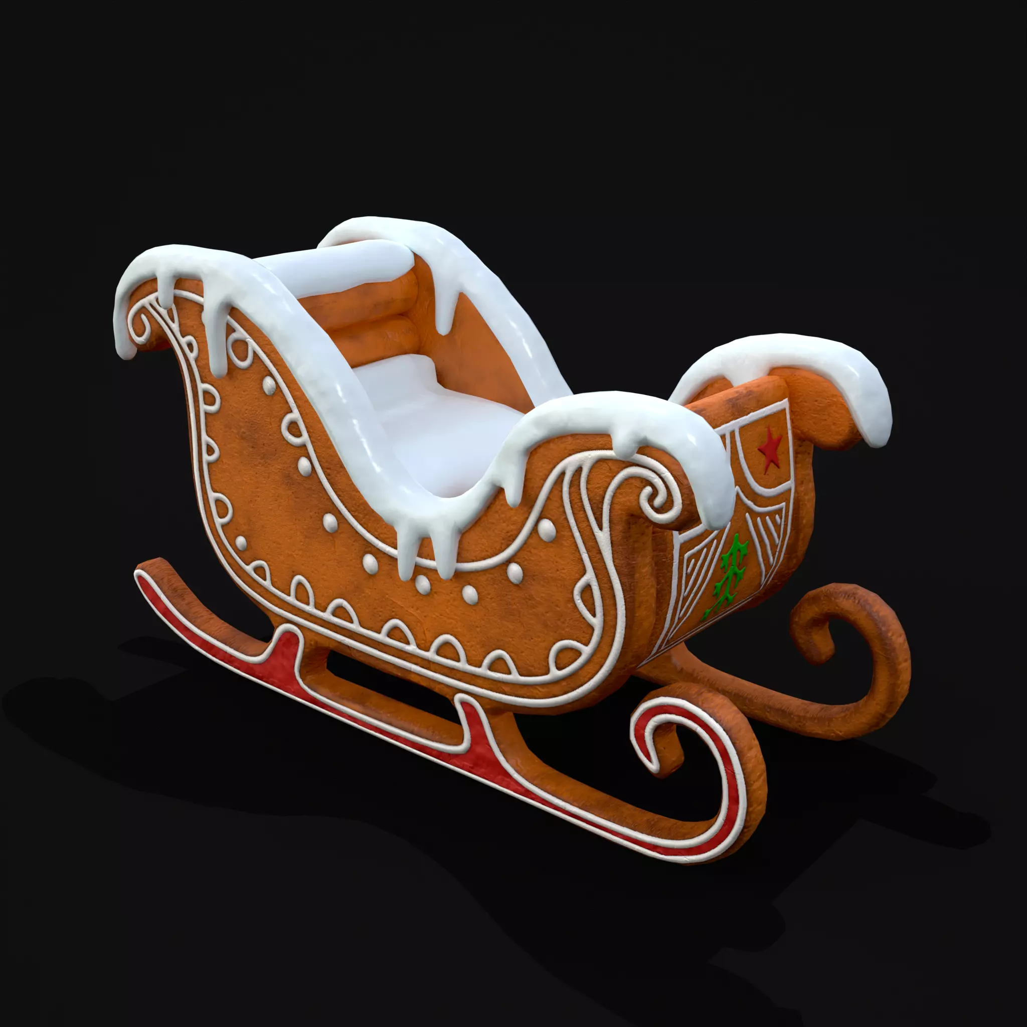 Gingerbread Snowy Sleigh Low-poly 3D model_0