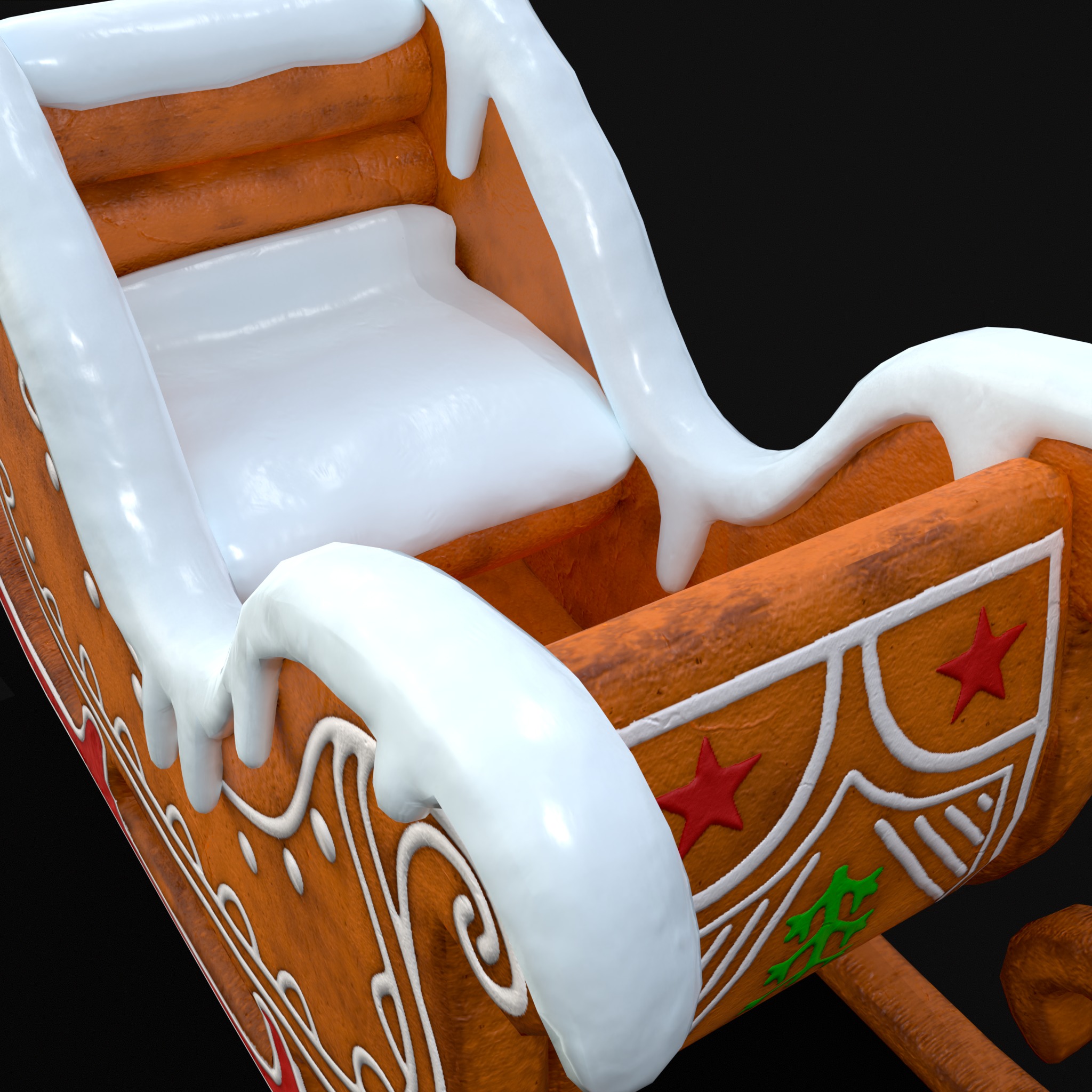 Gingerbread Snowy Sleigh Low-poly 3D model_17