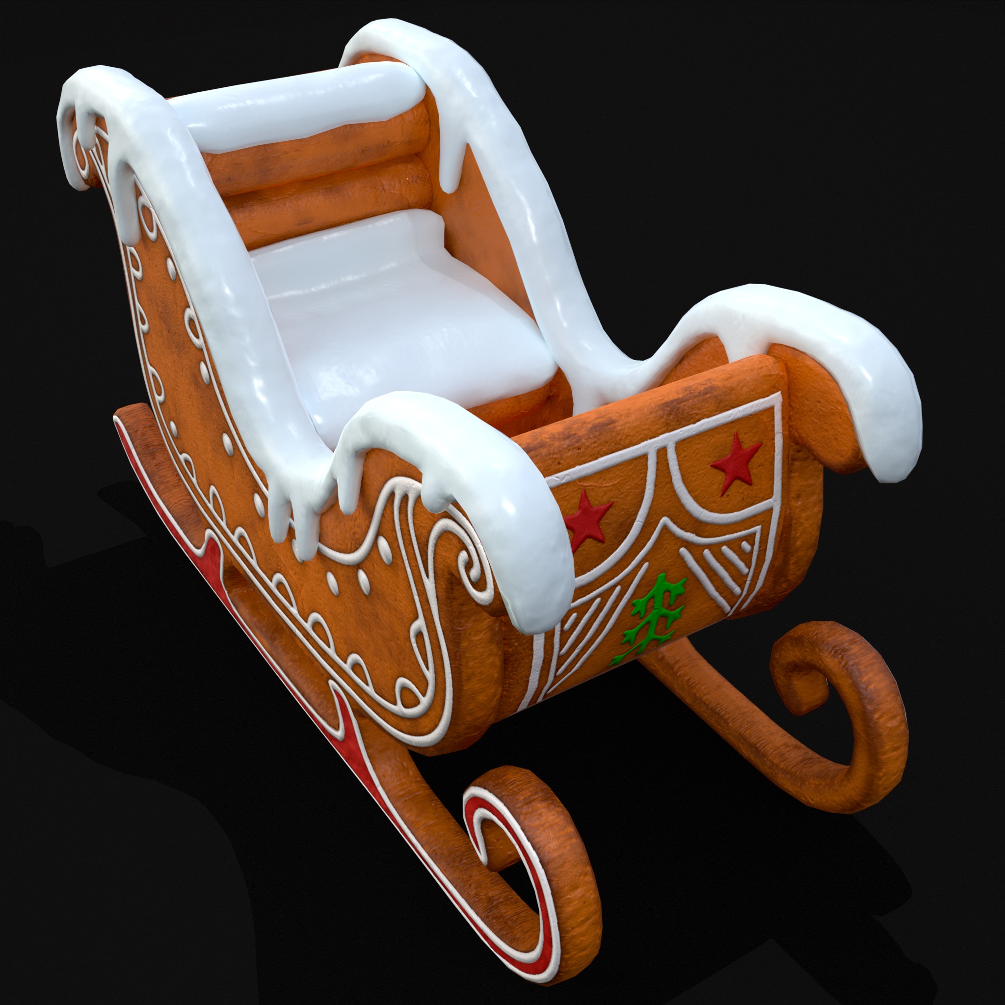 Gingerbread Snowy Sleigh Low-poly 3D model_19