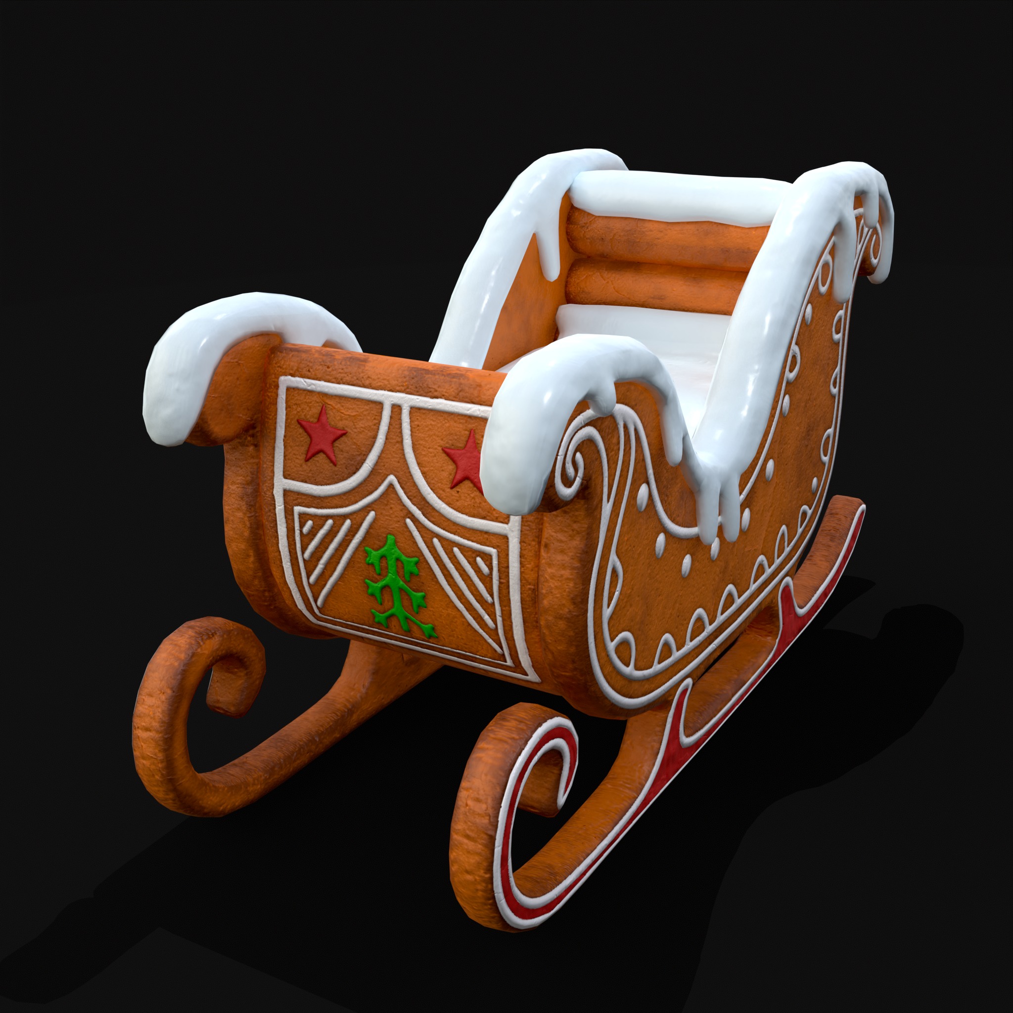 Gingerbread Snowy Sleigh Low-poly 3D model_5