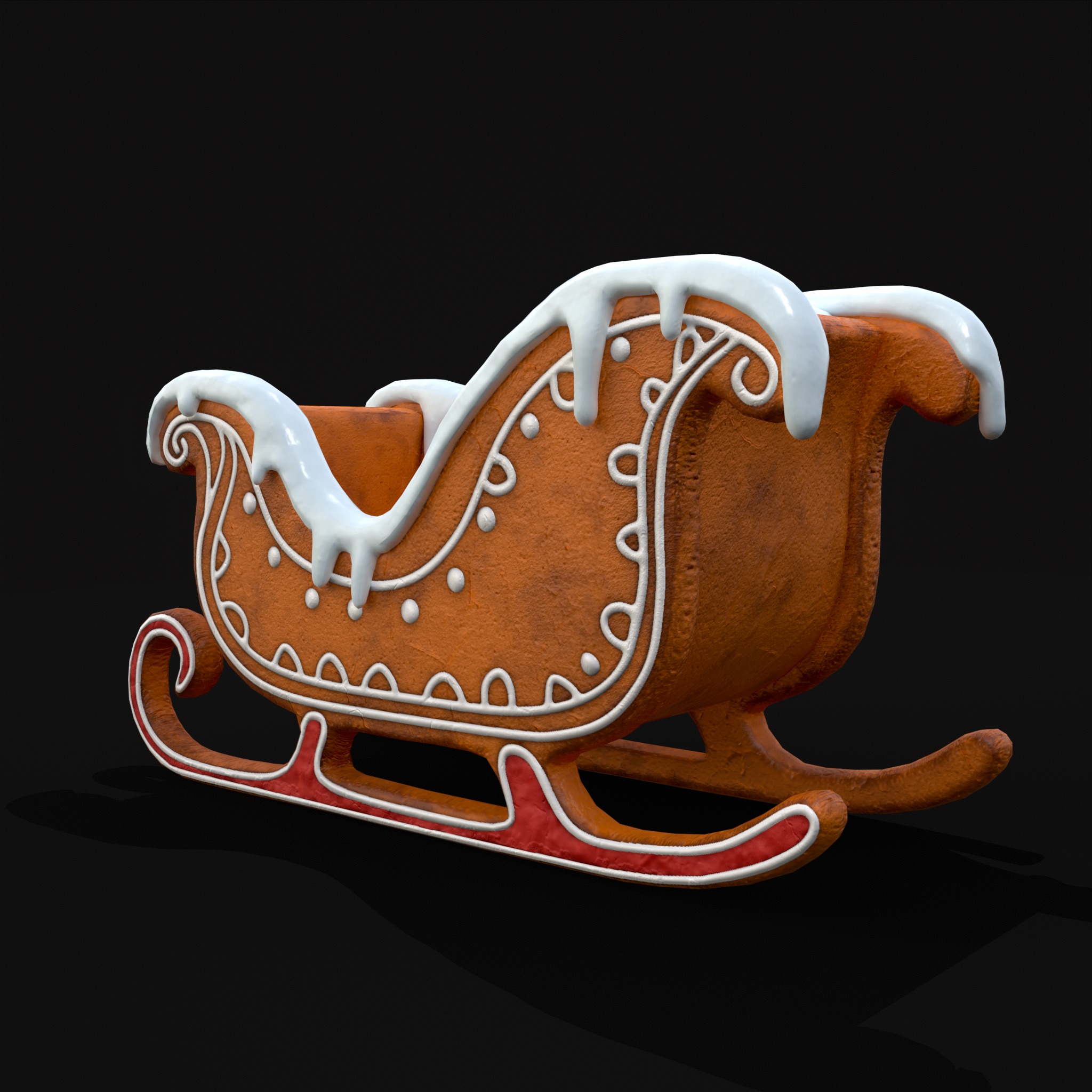 Gingerbread Snowy Sleigh Low-poly 3D model_9