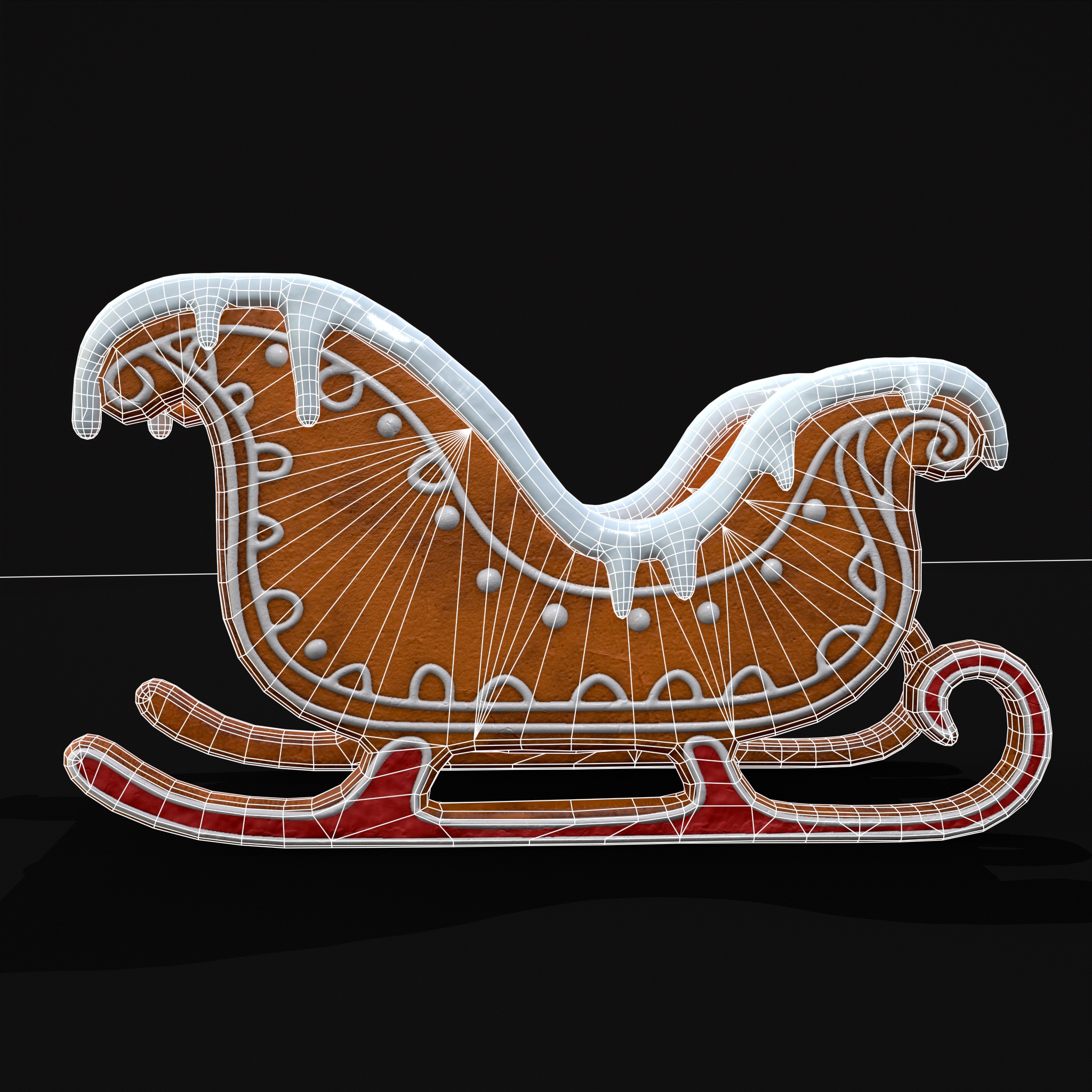Gingerbread Snowy Sleigh Low-poly 3D model_16