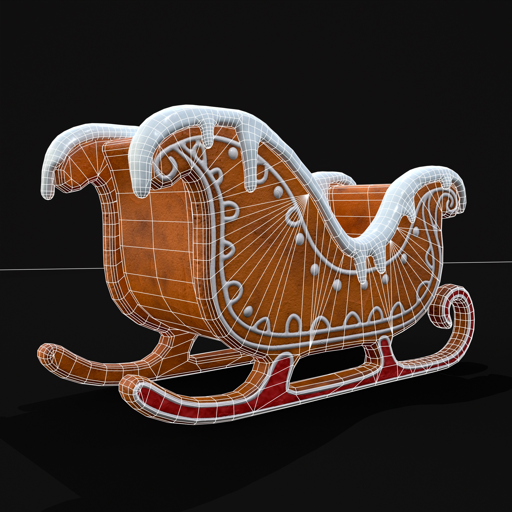 Gingerbread Snowy Sleigh Low-poly 3D model_14