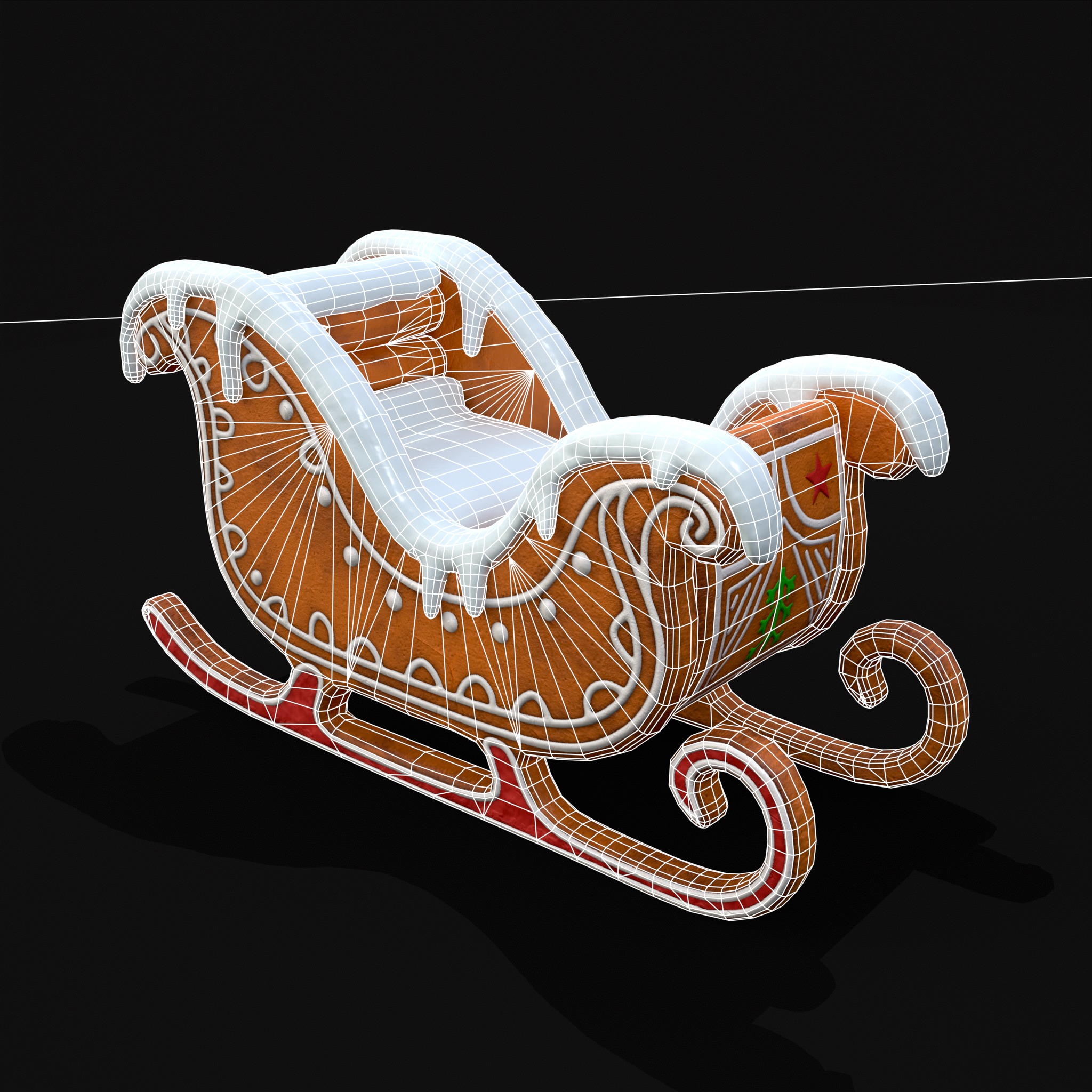 Gingerbread Snowy Sleigh Low-poly 3D model_2
