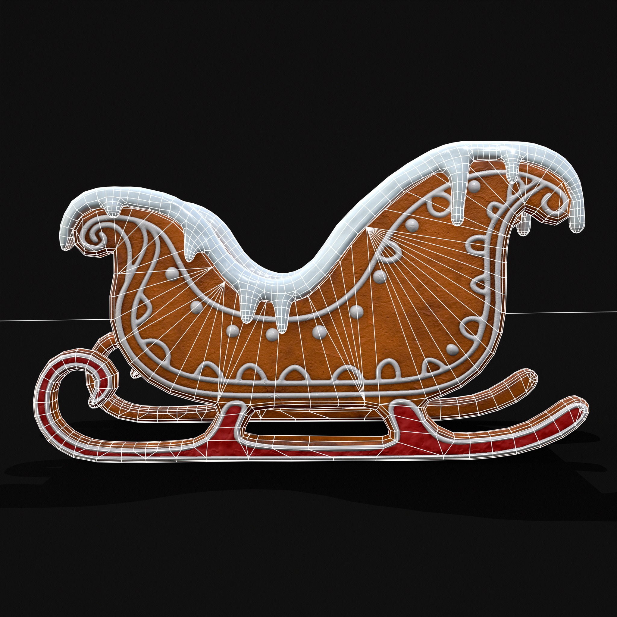 Gingerbread Snowy Sleigh Low-poly 3D model_8
