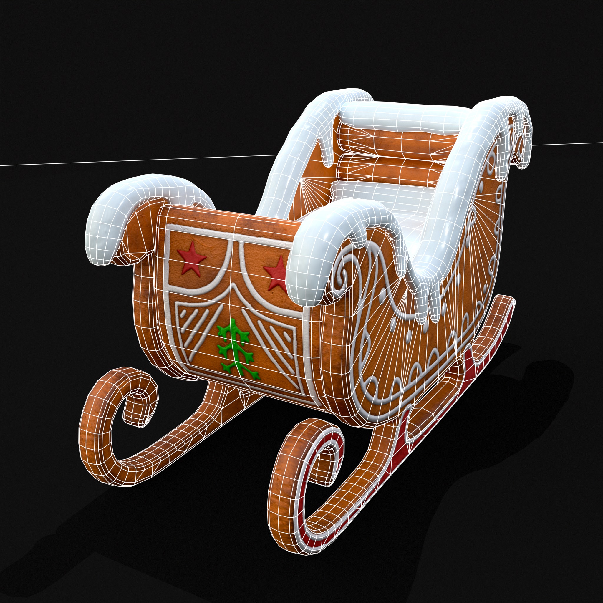 Gingerbread Snowy Sleigh Low-poly 3D model_6