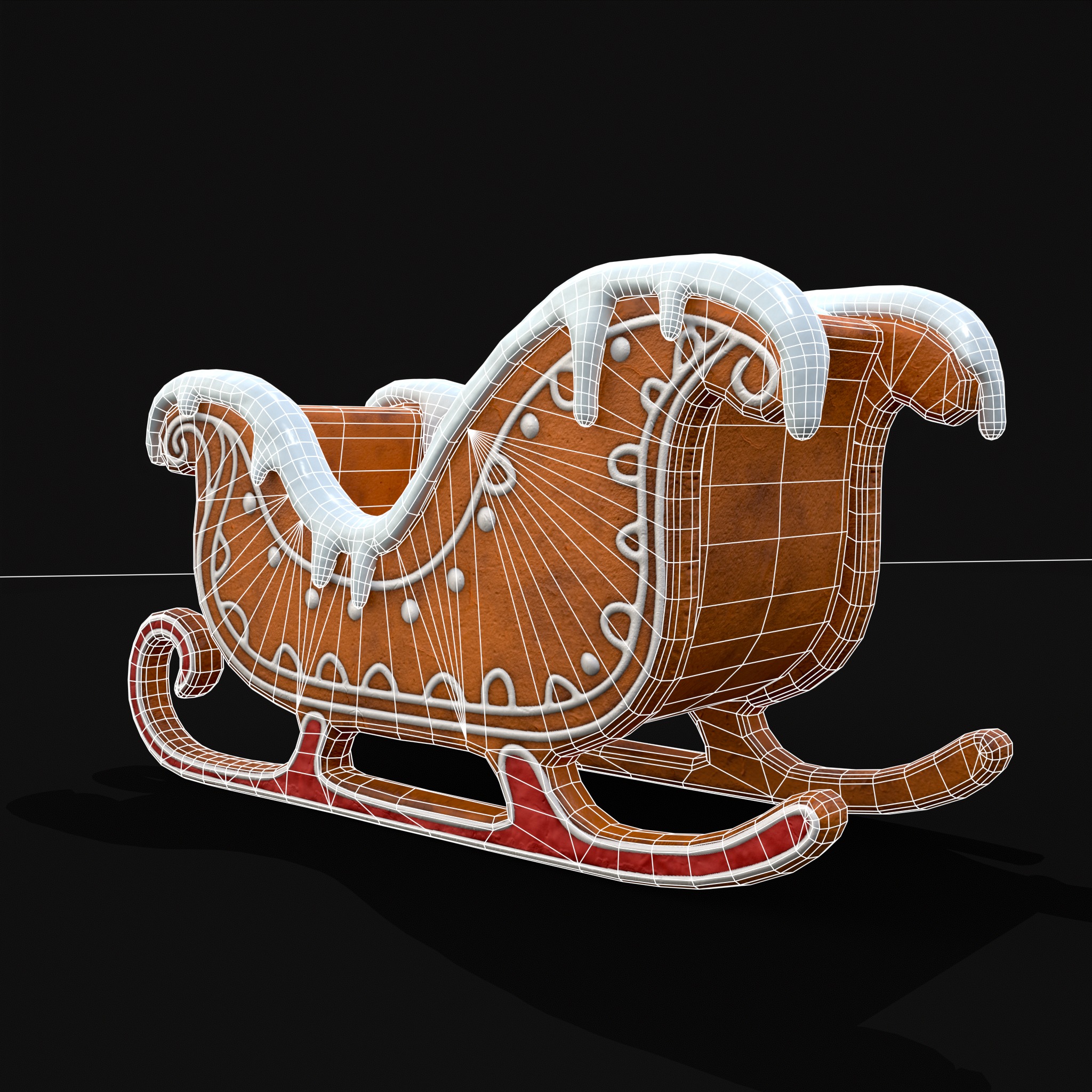 Gingerbread Snowy Sleigh Low-poly 3D model_10