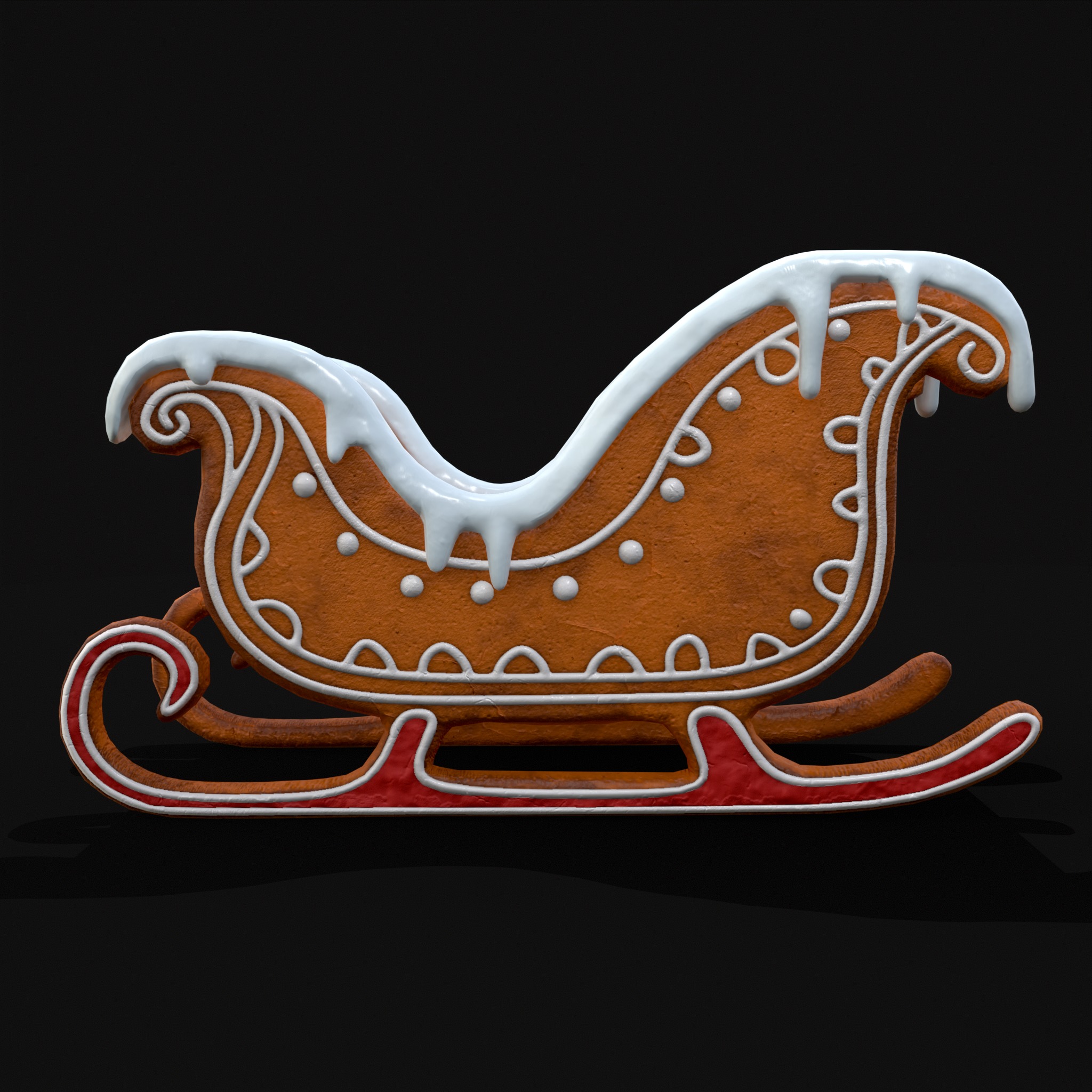Gingerbread Snowy Sleigh Low-poly 3D model_7