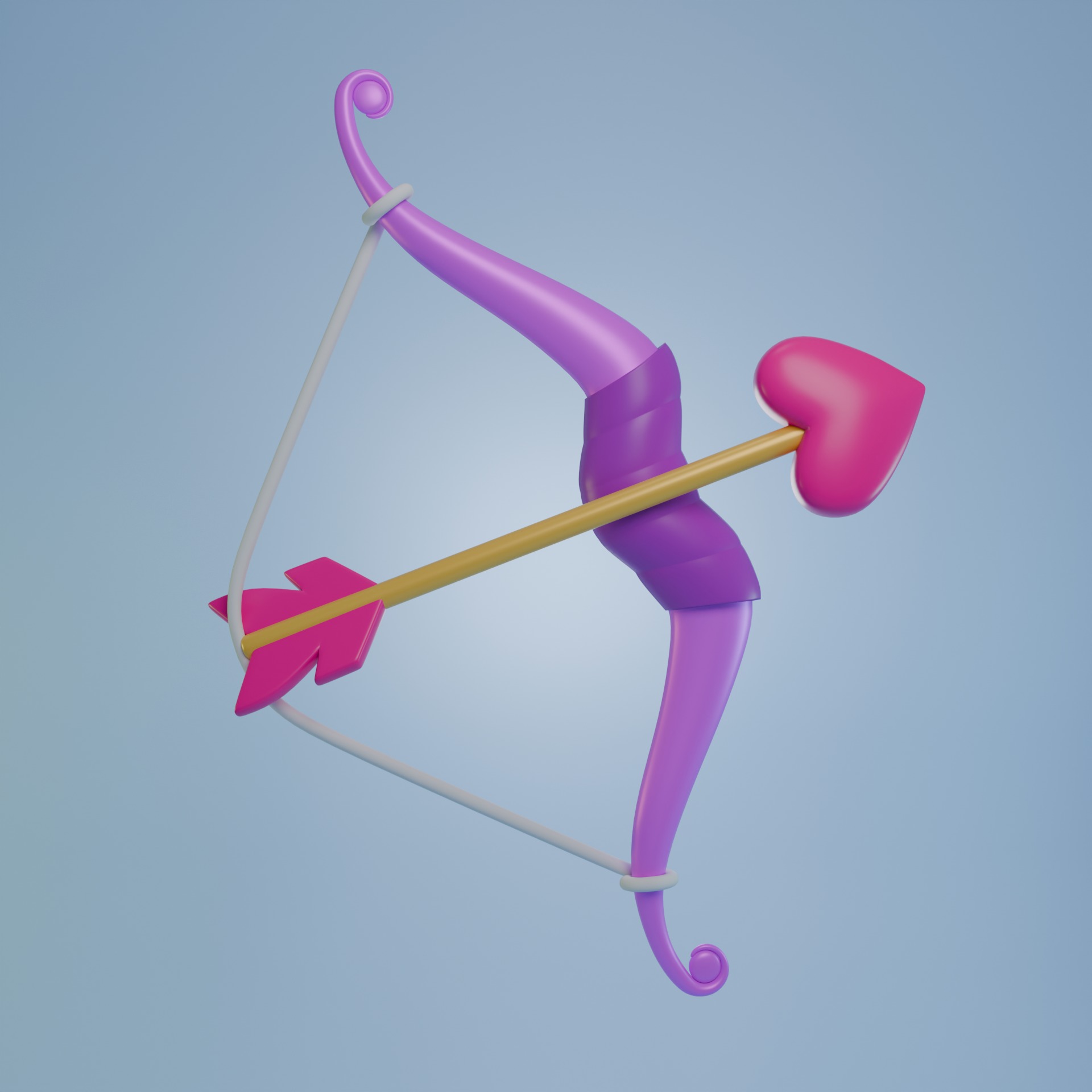 Cupids bow and arrow cartoon 3D model_1