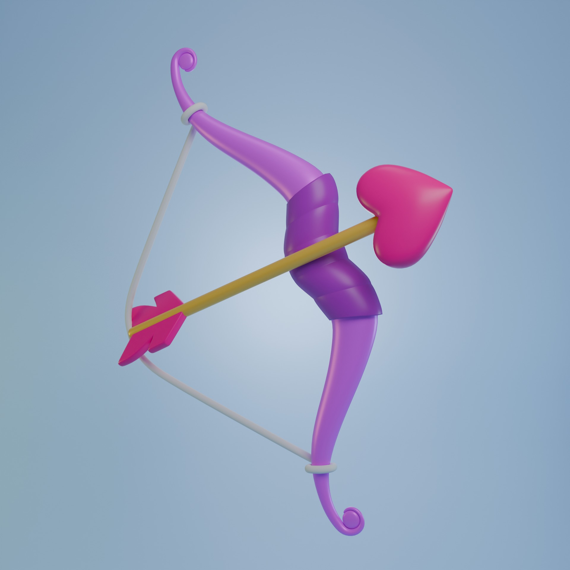 Cupids bow and arrow cartoon 3D model_2