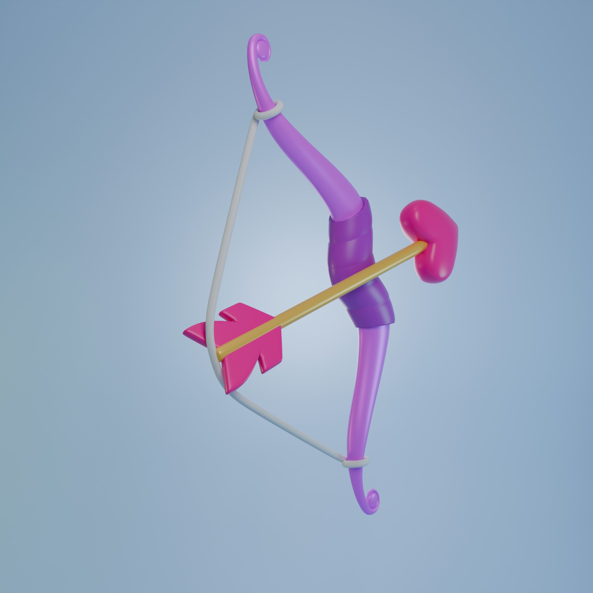 Cupids bow and arrow cartoon 3D model_4