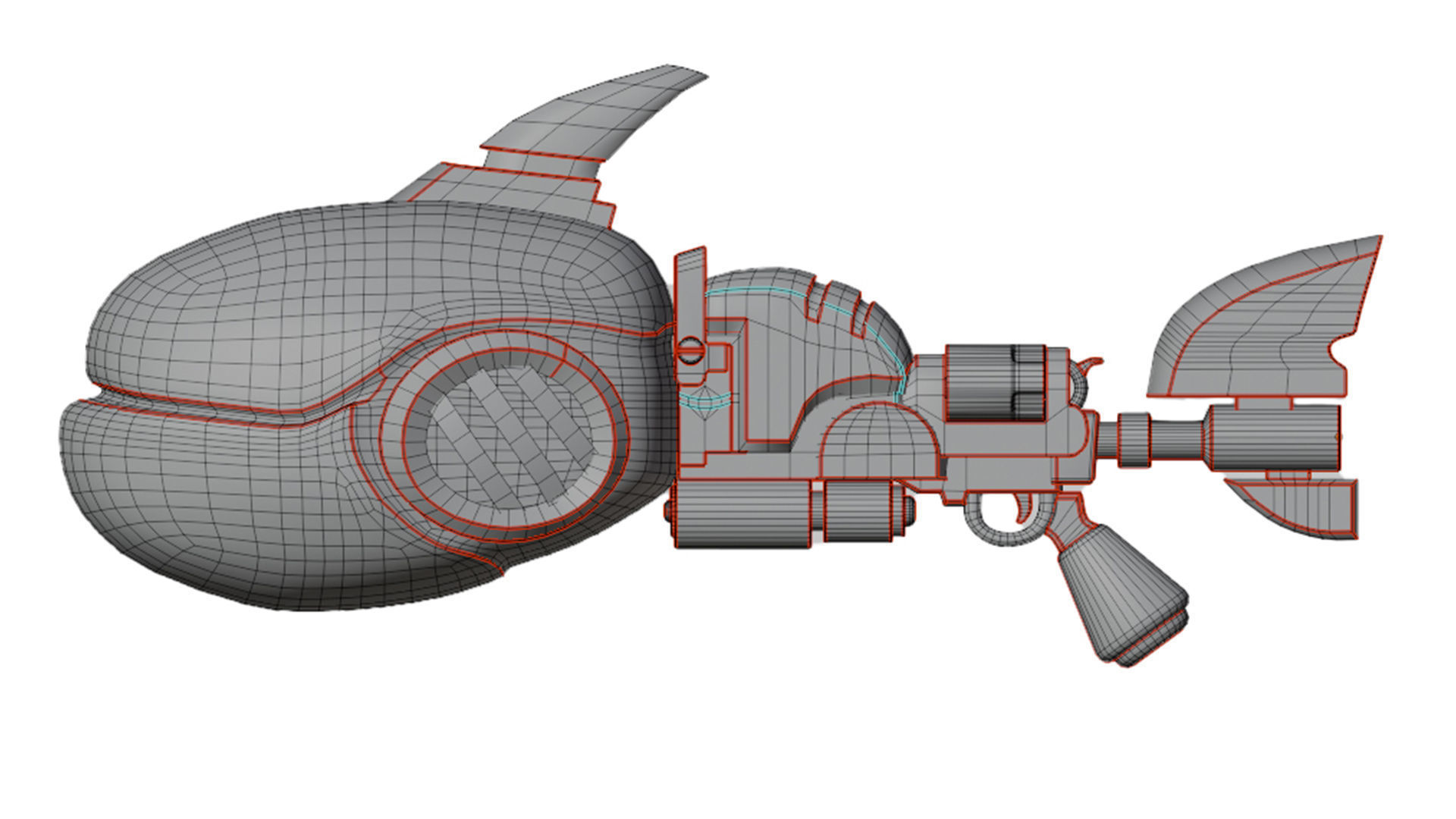 Stylized shark gun Low-poly 3D model_7