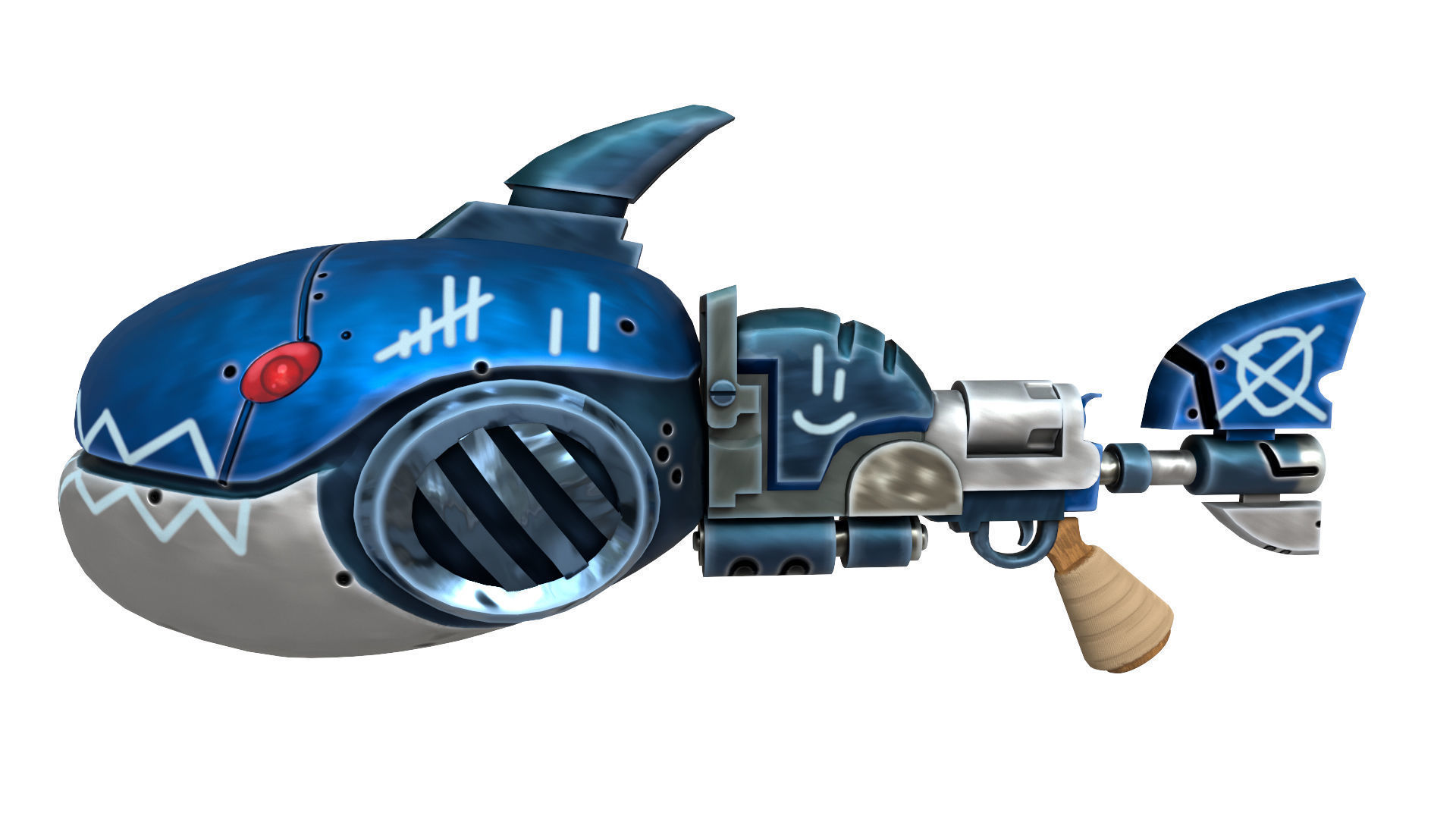 Stylized shark gun Low-poly 3D model_1