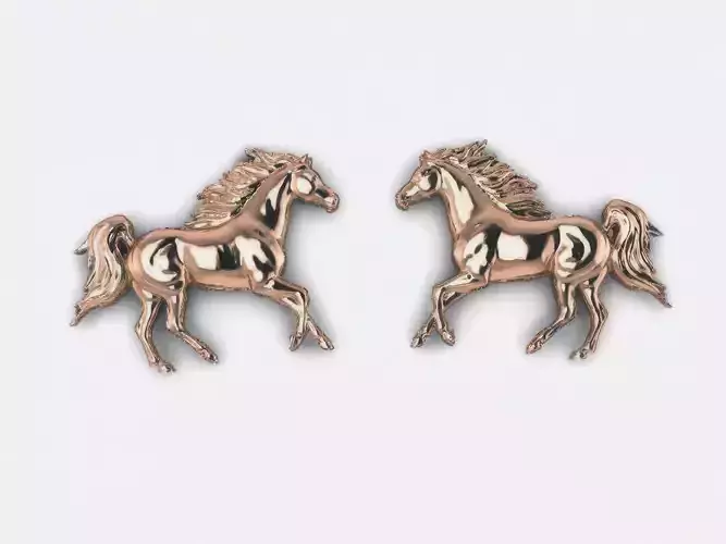 Plain Gold Horses Studs Earrings  3D print model