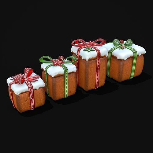 Gingerbread Giftboxes Low-poly 3D model 3