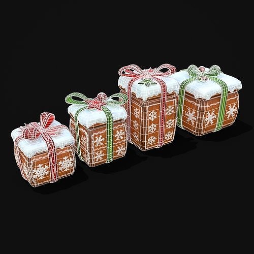 Gingerbread Giftboxes Low-poly 3D model 2