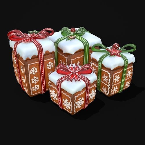 Gingerbread Giftboxes Low-poly 3D model 7