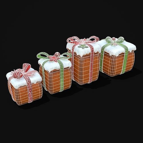 Gingerbread Giftboxes Low-poly 3D model 4