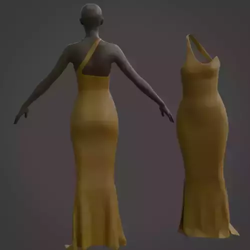 3D Female dress- One Shoulder Maxi Dress