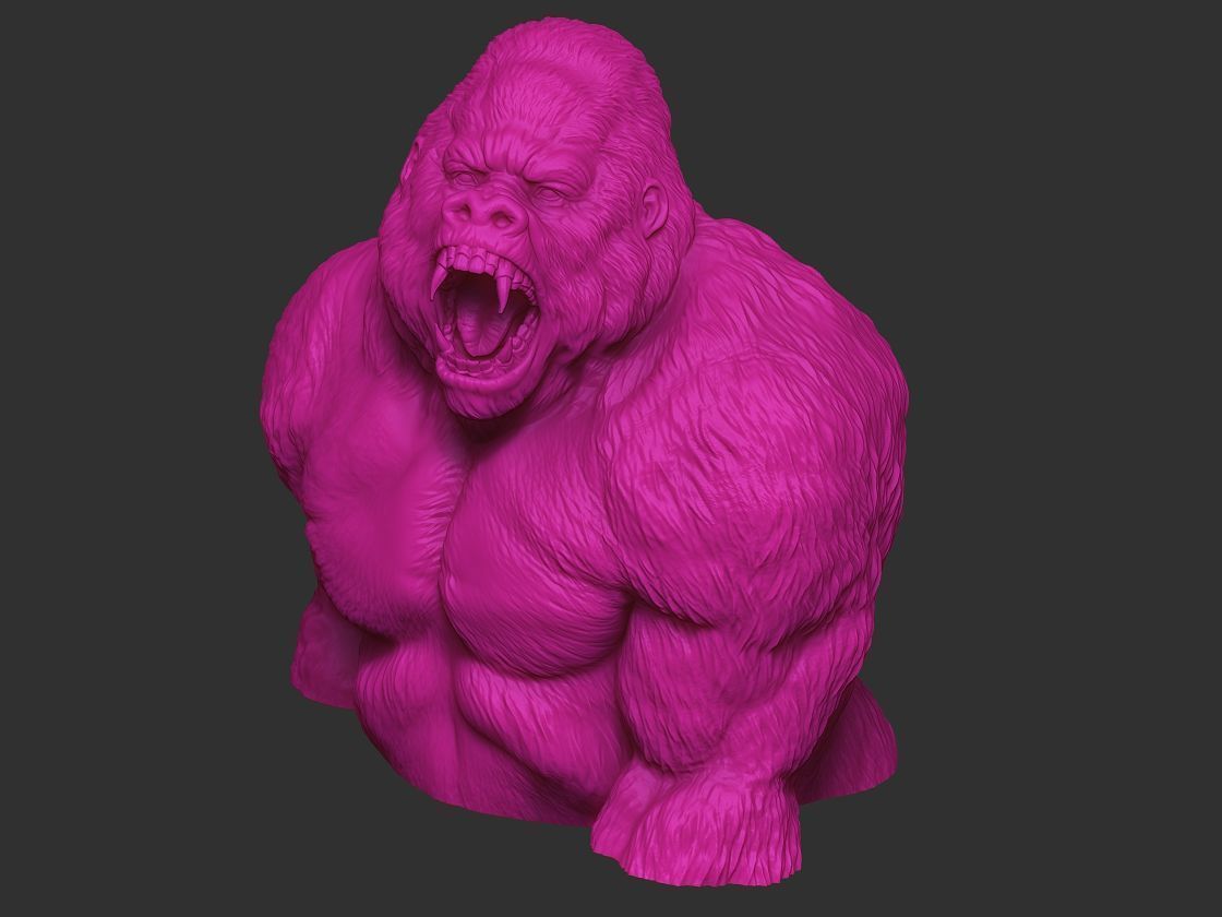 Furious gorilla bust 3D print model_12
