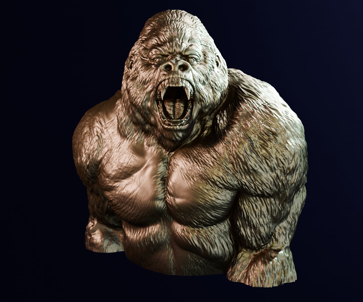 Furious gorilla bust 3D print model_4