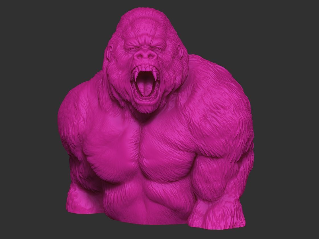 Furious gorilla bust 3D print model_7