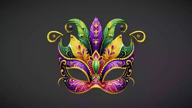 Vibrant Mardi Gras Mask Low-poly 3D model